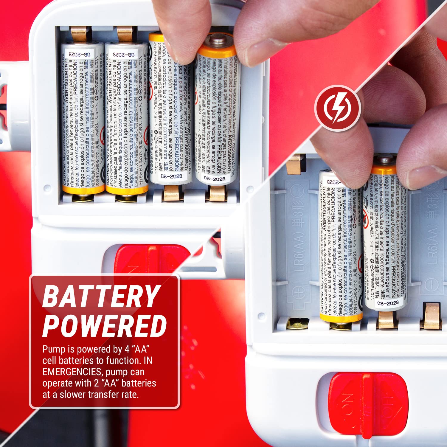 TERA PUMP Gas Can Liquid Transfer Pump Battery Operated (4 AA batteries), 4.1 ft. Long Hose w/Gas Pump Nozzle for Easy Flow Cont