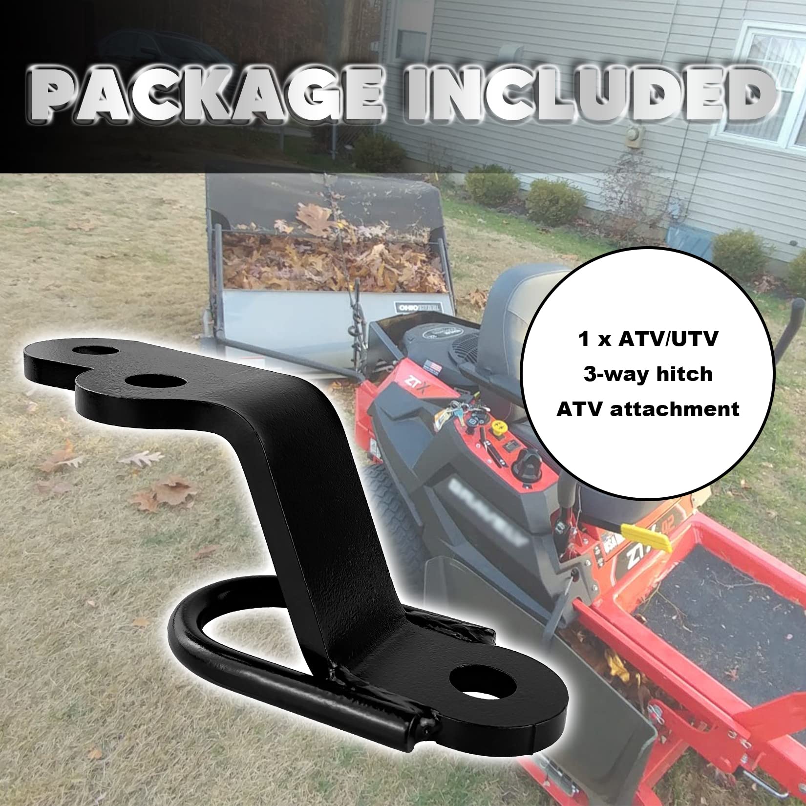 Vonlx Three-Way Hitch Attachments Fit For Atv/Utv Type Trailers Universal 3-Way Hitch Atv Attachment