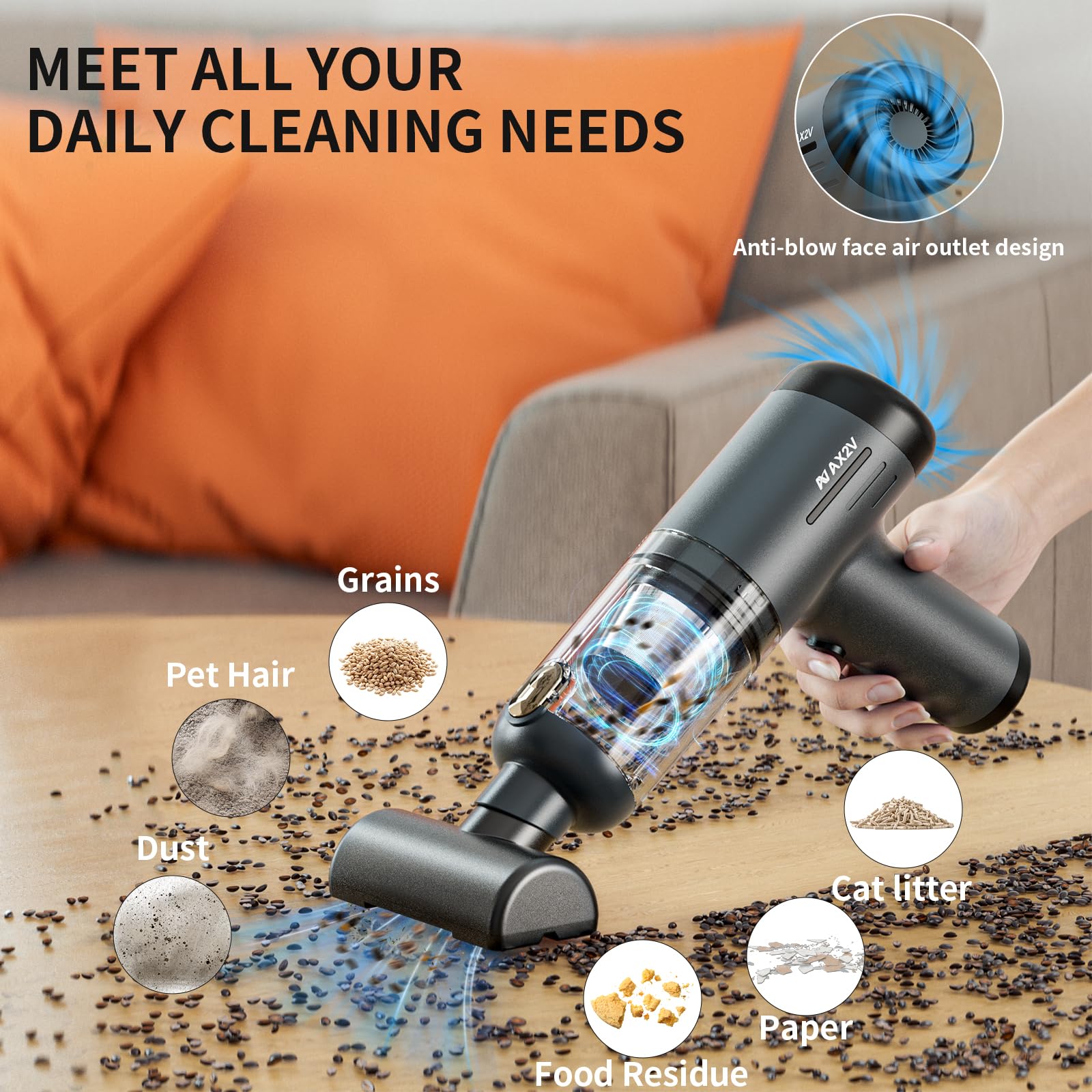 AX2V Handheld Vacuum Cordless Rechargeable - 2 in 1 Portable High Power Vacuum 16000PA Suction for Car with Cleaning Gel for Hom