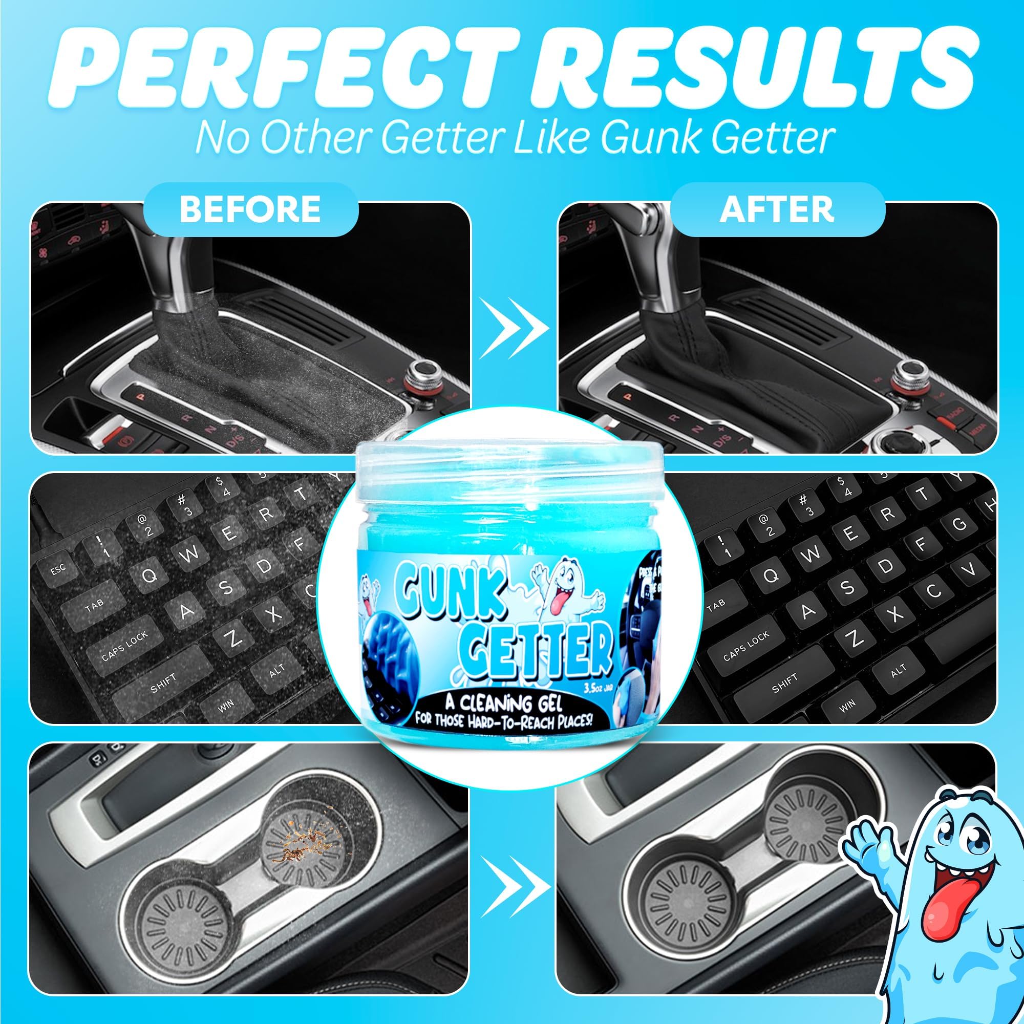 PeerBasics Gunk Getter, Cleaning Gel for Those Hard to Reach Places, Automotive Cup Holder Electronic Keyboard Office, Slime Gel