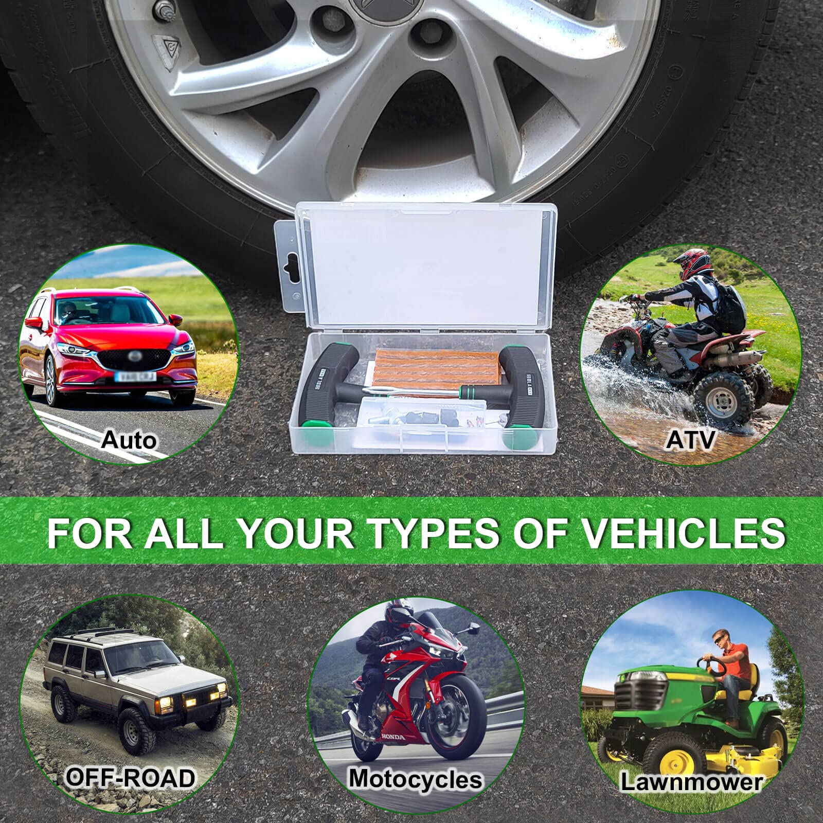 Holakit Tire Plug Kit, 22Pcs Compact Tire Repair Kit With Rubber Plugs, Upgrade T-Handle, 4-Way Valve Steam Tool, Flat Tire Puncture Repair Tools For Cars, Motorcycle, Atv, Suv