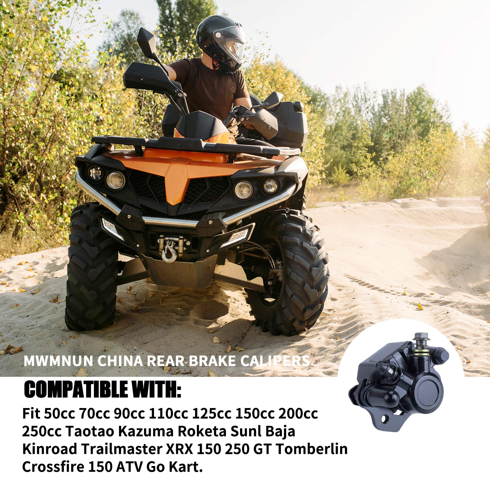 Mwmnun Chinese Rear Brake Caliper Compatible With 90Cc 110Cc 125Cc 150Cc 200Cc Atv Go Kart Taotao Four Wheeler Coolster Kazuma Roketa Sunl Baja Kinroad Trailmaster Xrx 150 250 Gt Tomberlin Crossfire