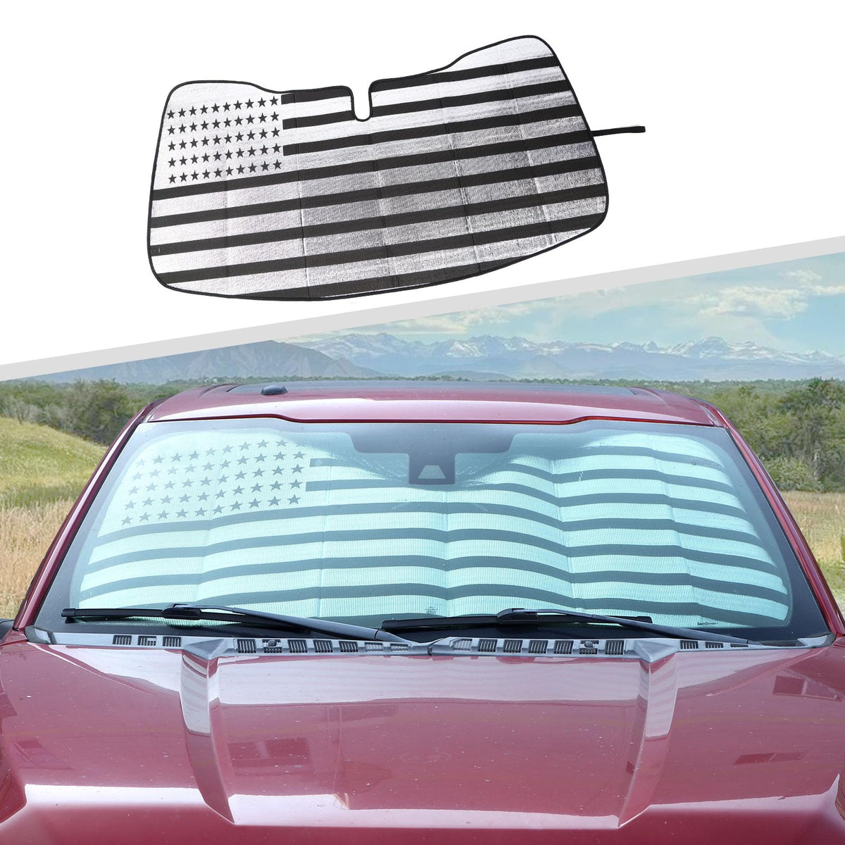 Jimen Car Shade for F150, American Flag Front Windshield Sunscreen Window Sun Visor Compatible with Ford F150 2015-2020