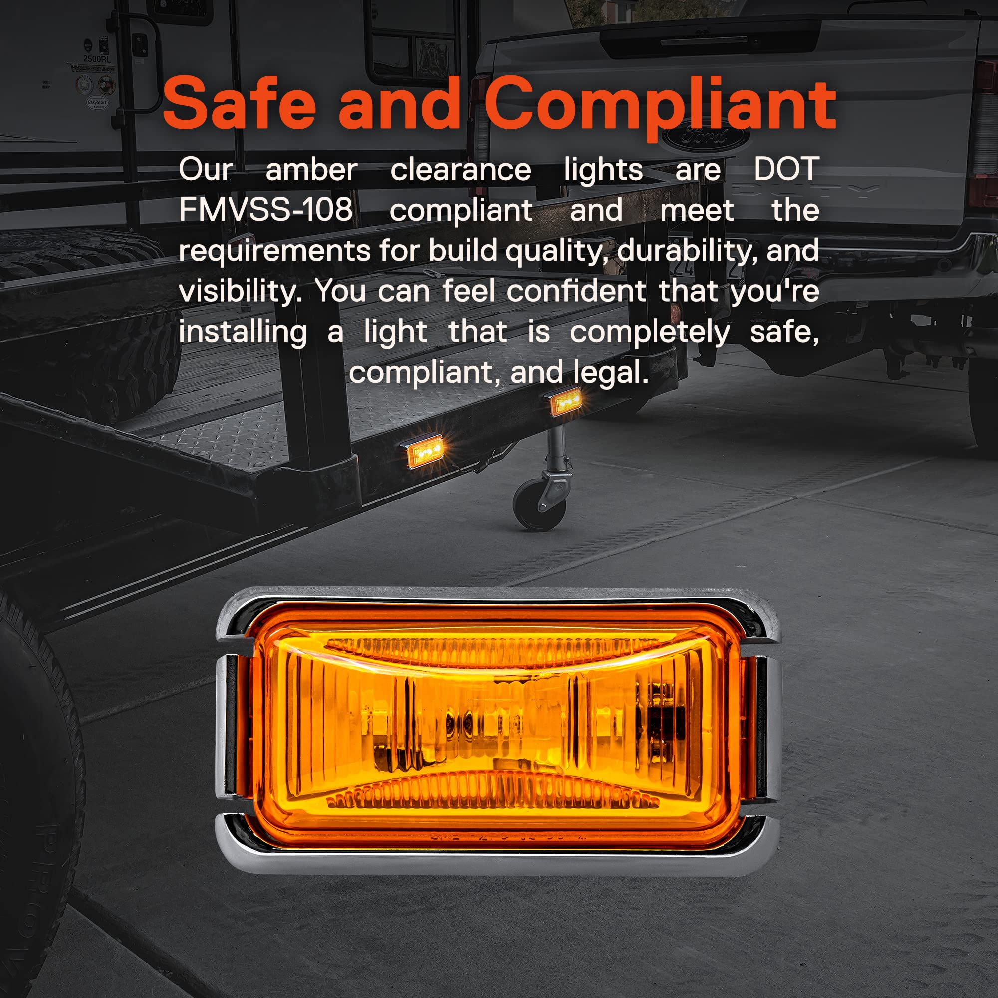 True Mods 2Pc 2.5'' Amber Led Trailer Marker Light W/Chrome Bezel [Dot Fmvss 108] [Sae P2Pc] [Surface Mount] [Waterproof Ip67] S