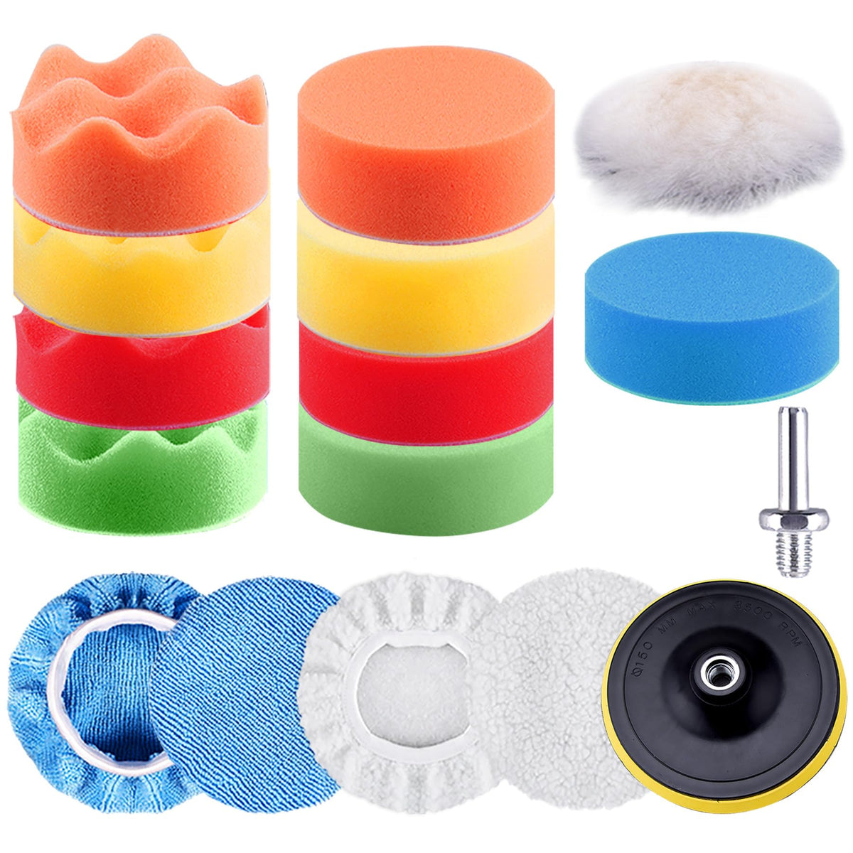 Siquk 16 Pieces 3 Inch Foam Buffing Pads Hook And Loop Polishing Pad Kit Buffer Polisher Pads Bonnets Car Waxing Buffing Attachm