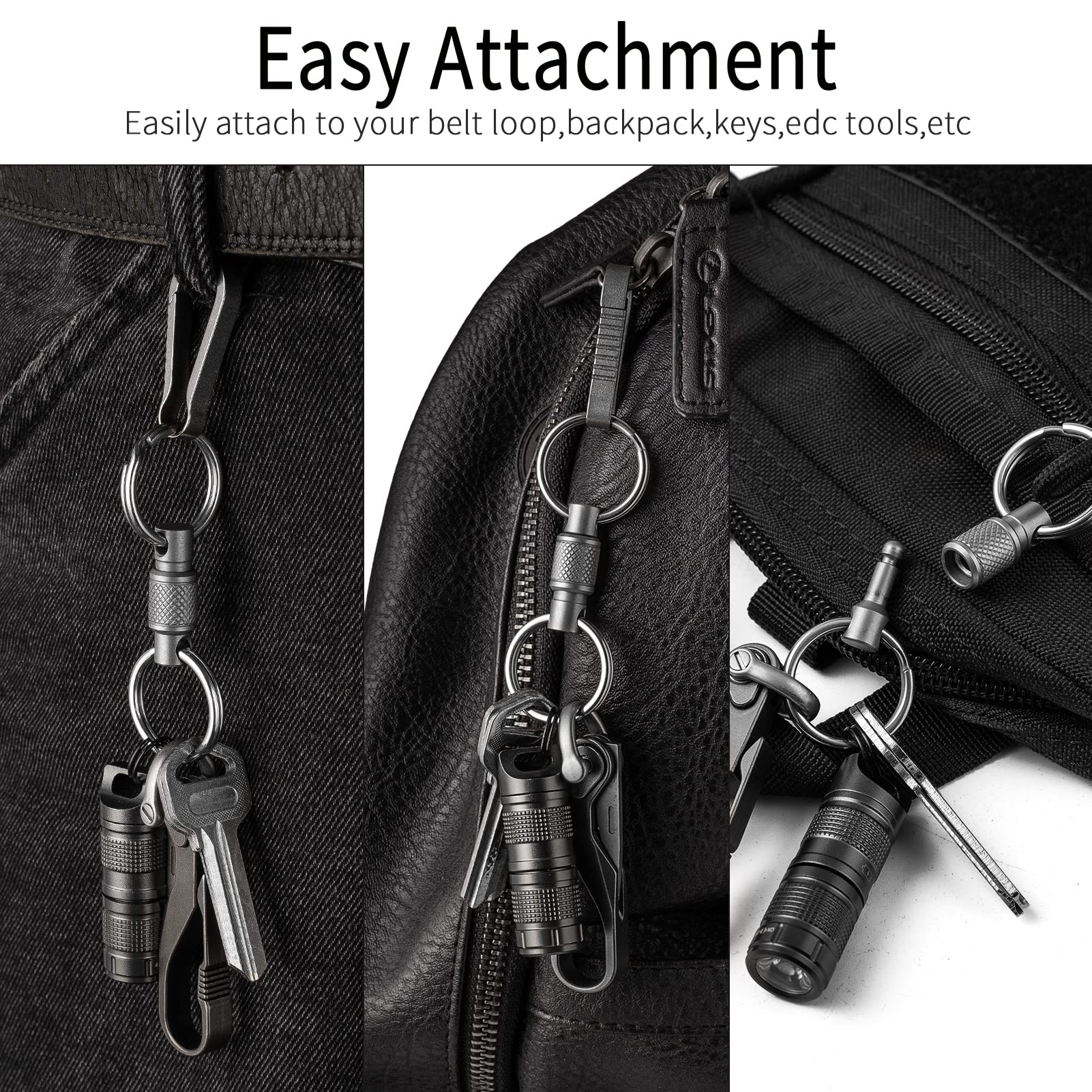 Fegve Titanium Quick Release Swivel Keychain, Pull Apart Detachable Keychain Heavy Duty Car Key Holder With 4 Stainless Steel Ke