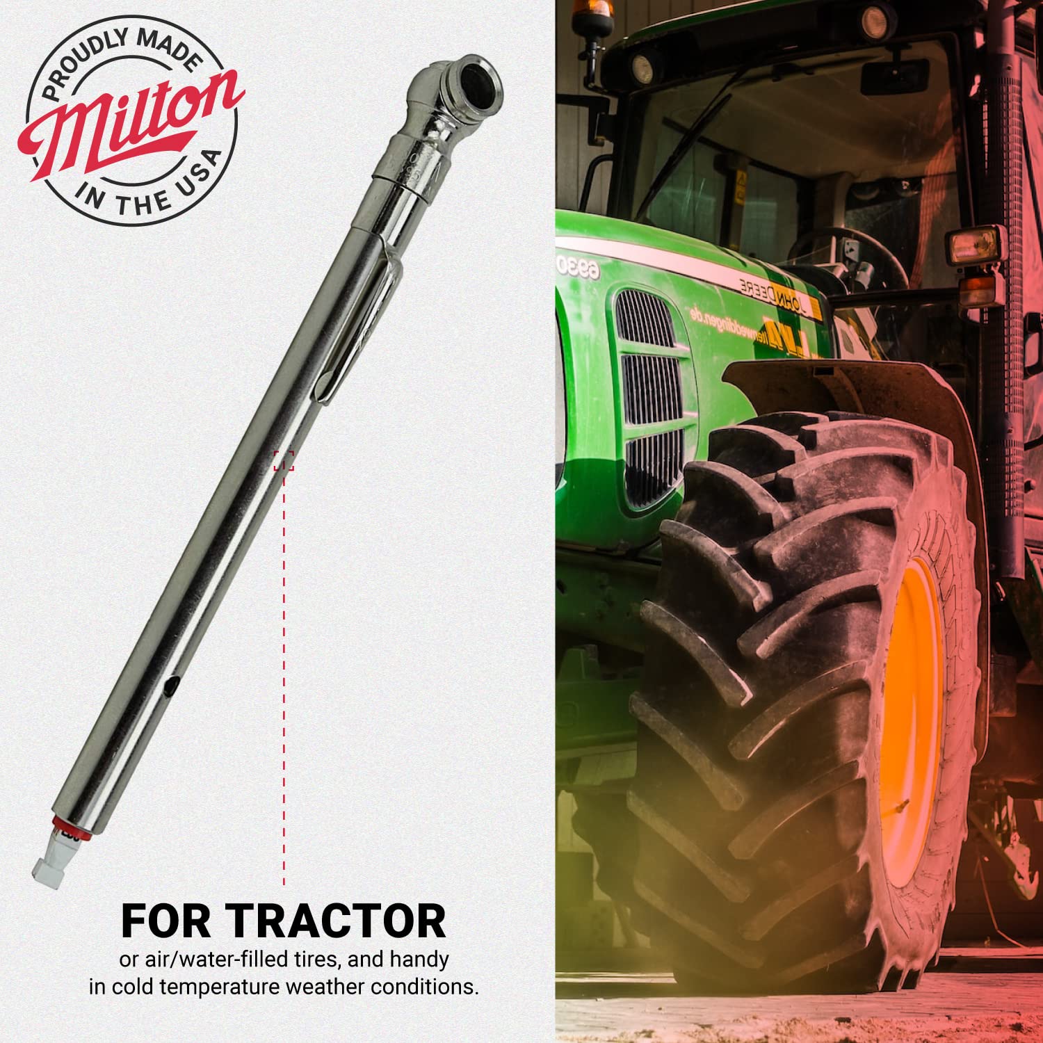 Milton S-928 Air/Water-Filled Tire Pencil Pressure Gauge, Built-In Deflator Valve, Pressure Measured In Psi & Kpa, Easy To Read