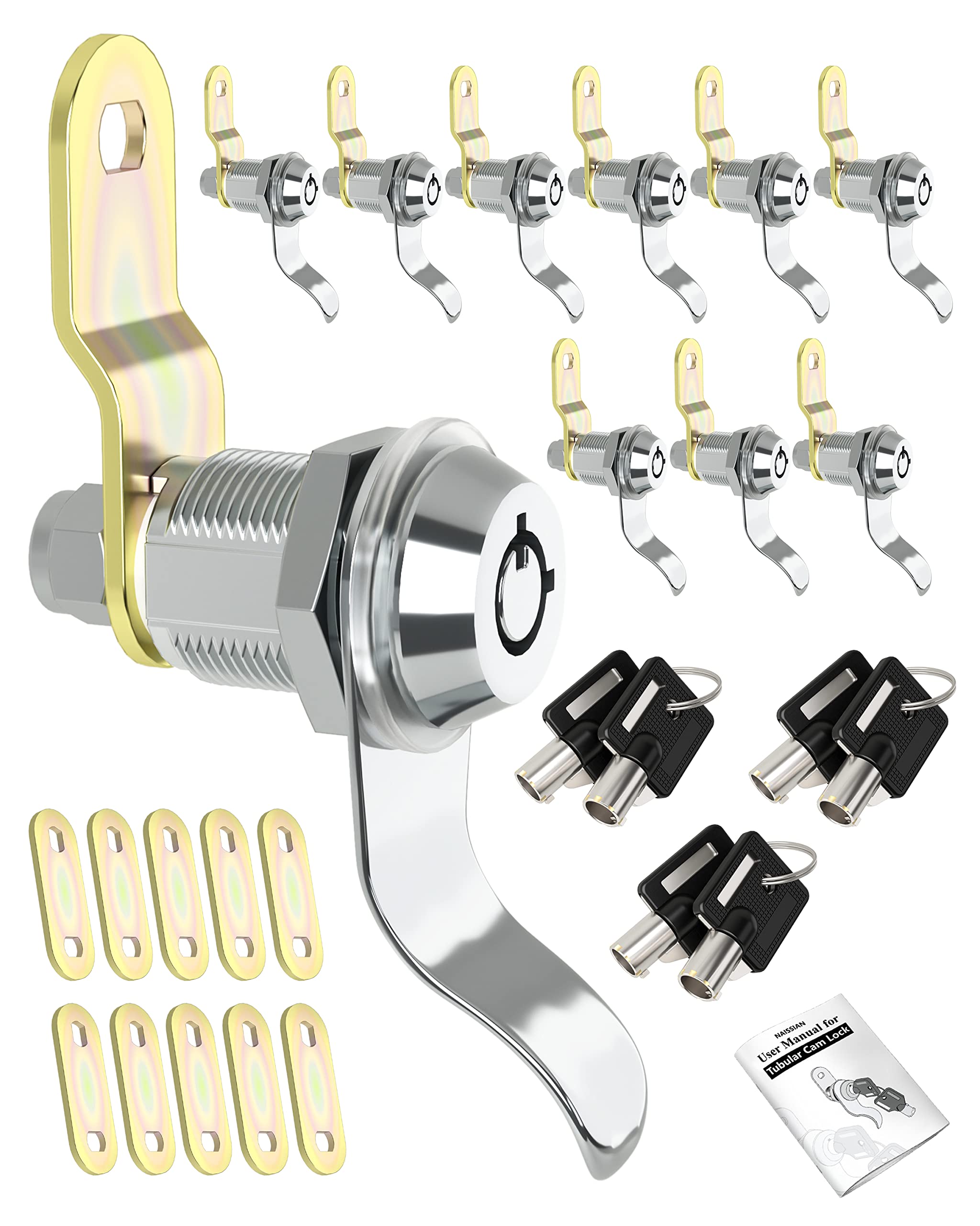Naissian Rv Locks For Storage Door 7/8 Inch, Rv Compartment Locks Cam Locks For Camper Travel Trailer Cabinet With Keys 7/8', Pack Of 10 Locks With 6 Keyed Alike With Manual