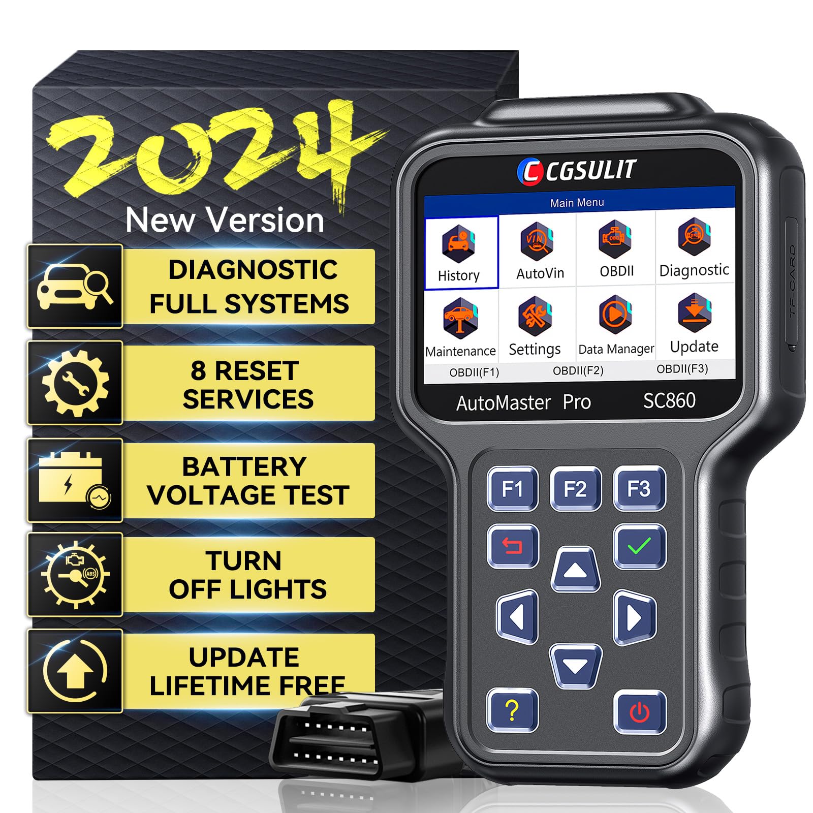 CGSULIT All System OBD2 Scanner, SC860 Code Reader with 8 Services, ABS Bleeding/EPB/Oil/SAS/TPS Reset, Battery Registration, In