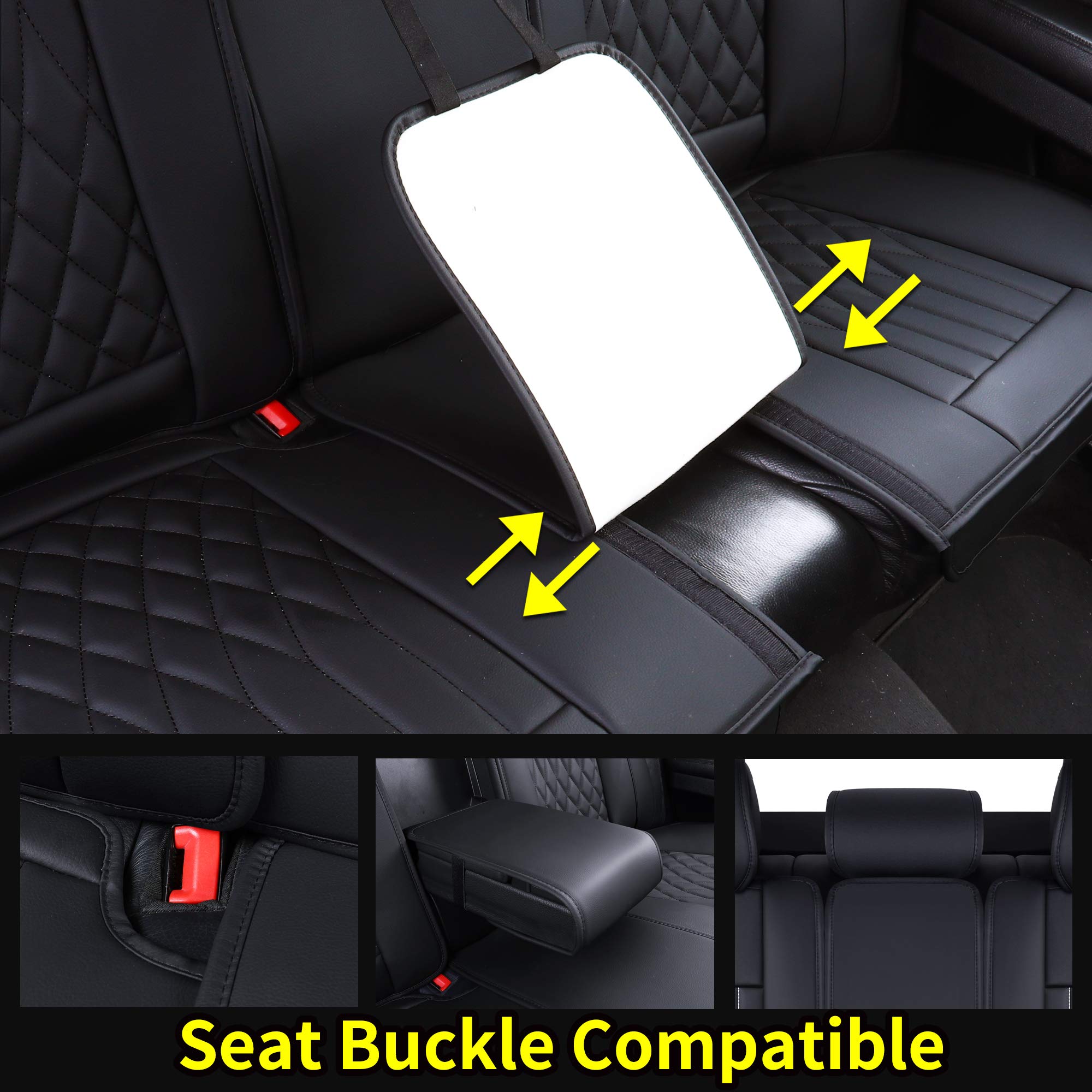 Aierxuan Rear Car Seat Covers With Waterproof Leather, Automotive Vehicle Cushion Cover Universal Fit For Most Cars(Black, Rear