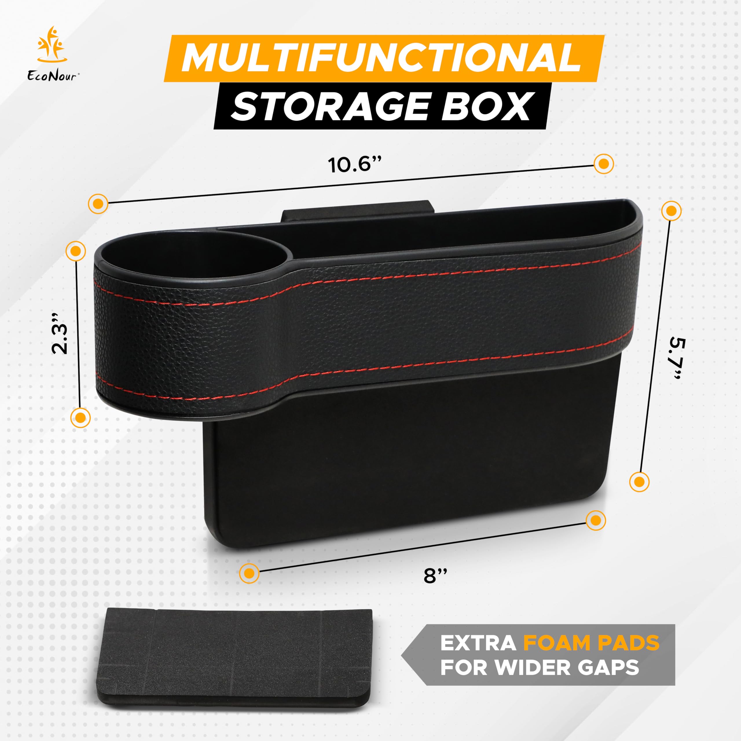 Econour Car Seat Gap Filler Organizer | Multifunctional Front Seat Organizer With 2 Bonus Headrest Hooks | Storage Box In Between Seats Organizer With Cup Holder | Car Interior Seat Gap Accessories