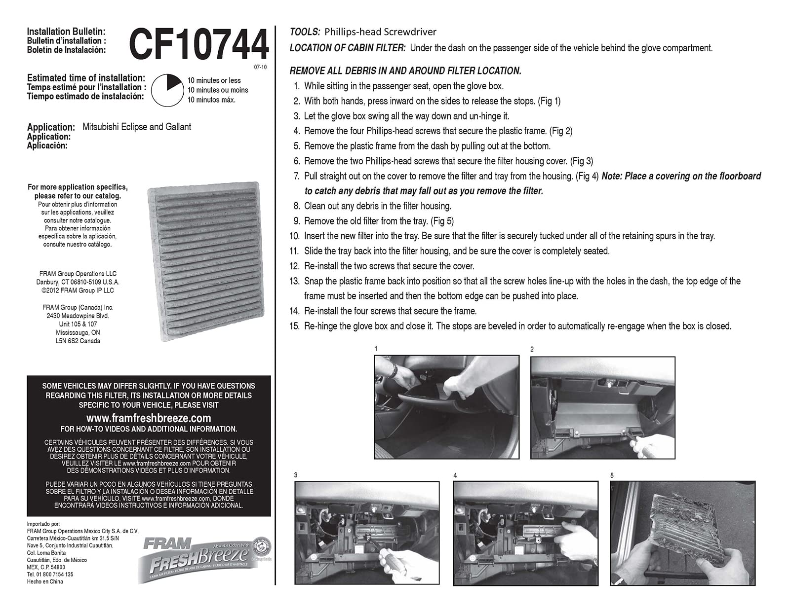 Fram Fresh Breeze Cabin Air Filter Replacement For Car Passenger Compartment W/ Arm And Hammer Baking Soda, Easy Install, Cf1074