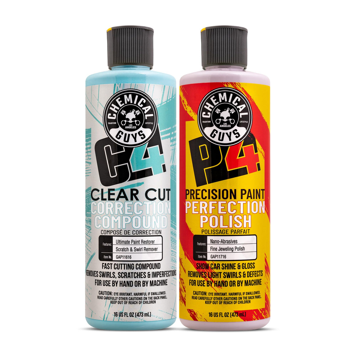 Chemical Guys C4 & P4 Clear Cut Correction Compound and Precision Paint Perfection Polish Combo, Paint Correction - Fixes Scratc