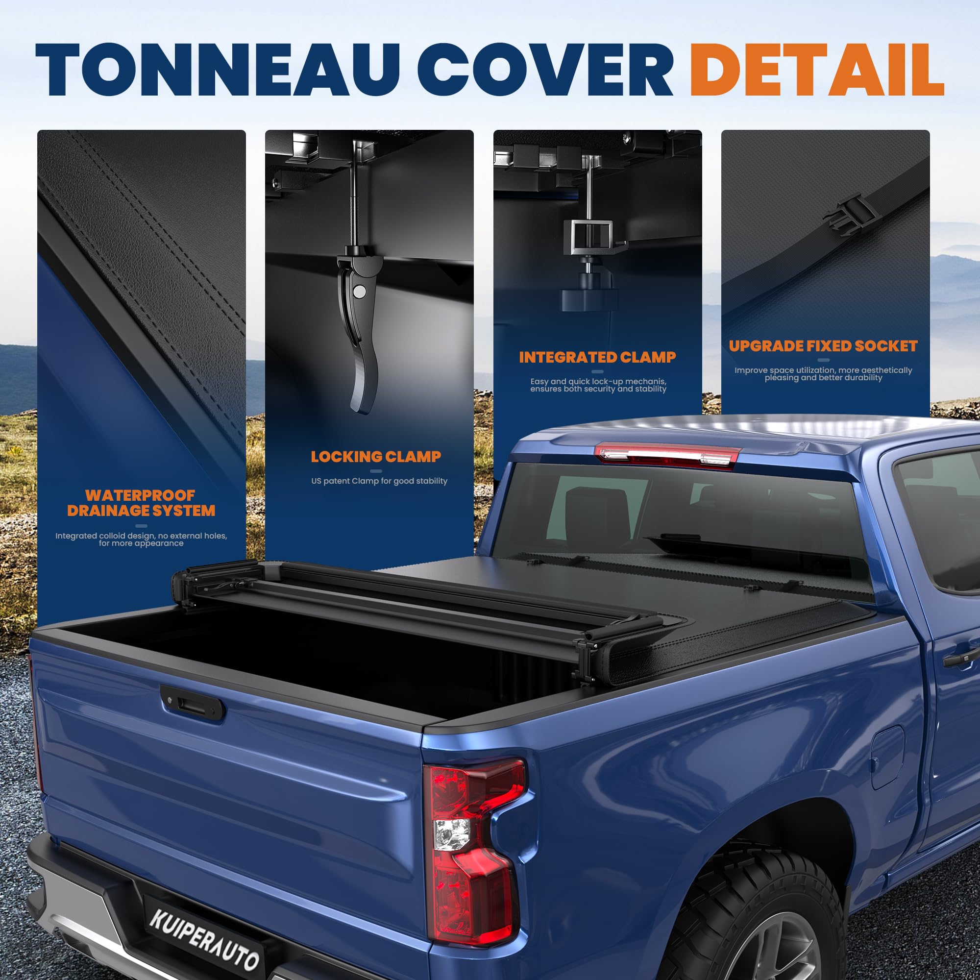 KUIPERAUTO Soft Quad 6.5FT Truck Bed Tonneau Cover Compatible for 2007-2013 Chevy Silverado 1500 / GMC Sierra 1500-78 Inch