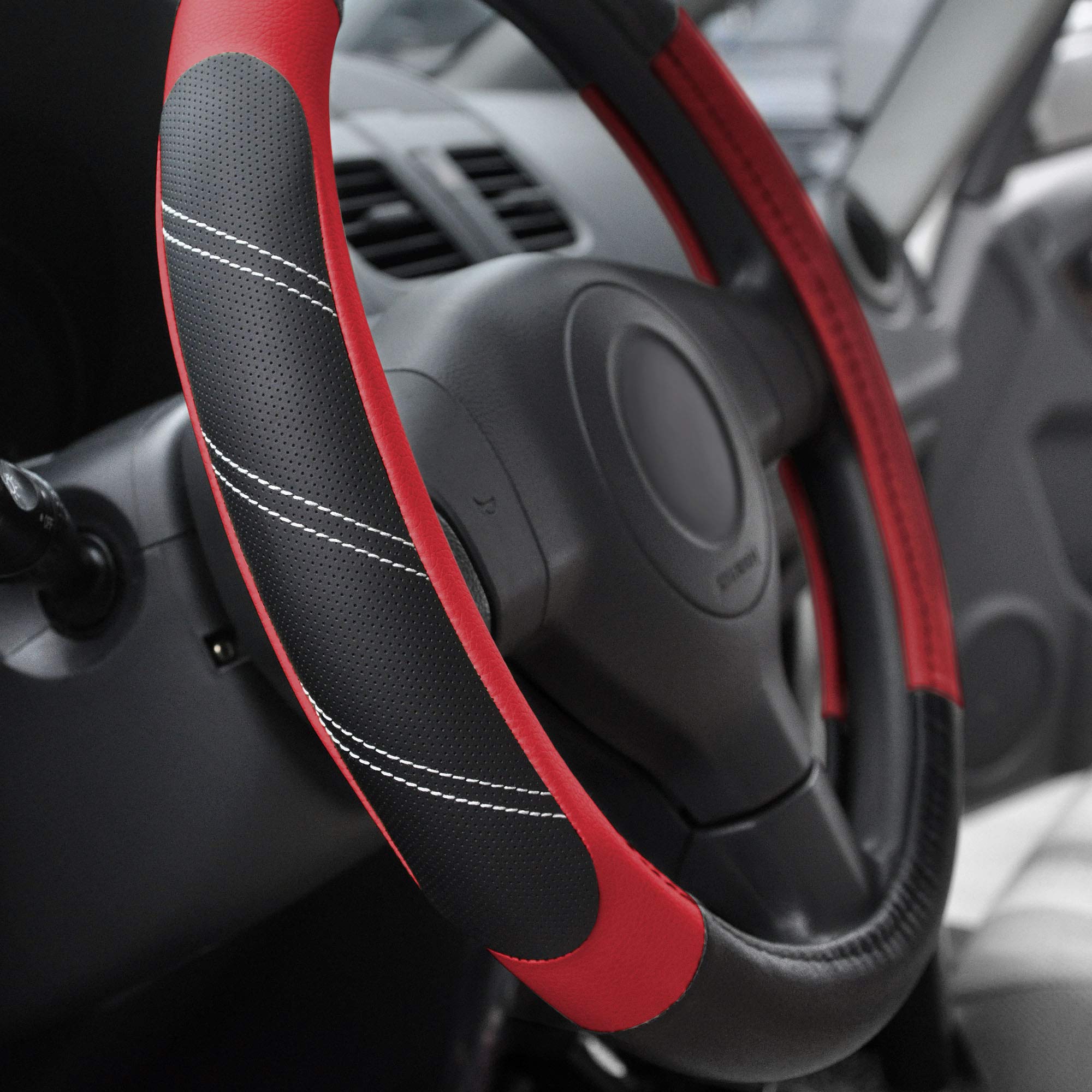 Elantrip Leather Steering Wheel Cover 15 1/2 To 16 Inch Universal Large Grip Breathable For Car Truck Suv Jeep Anti Slip Black A