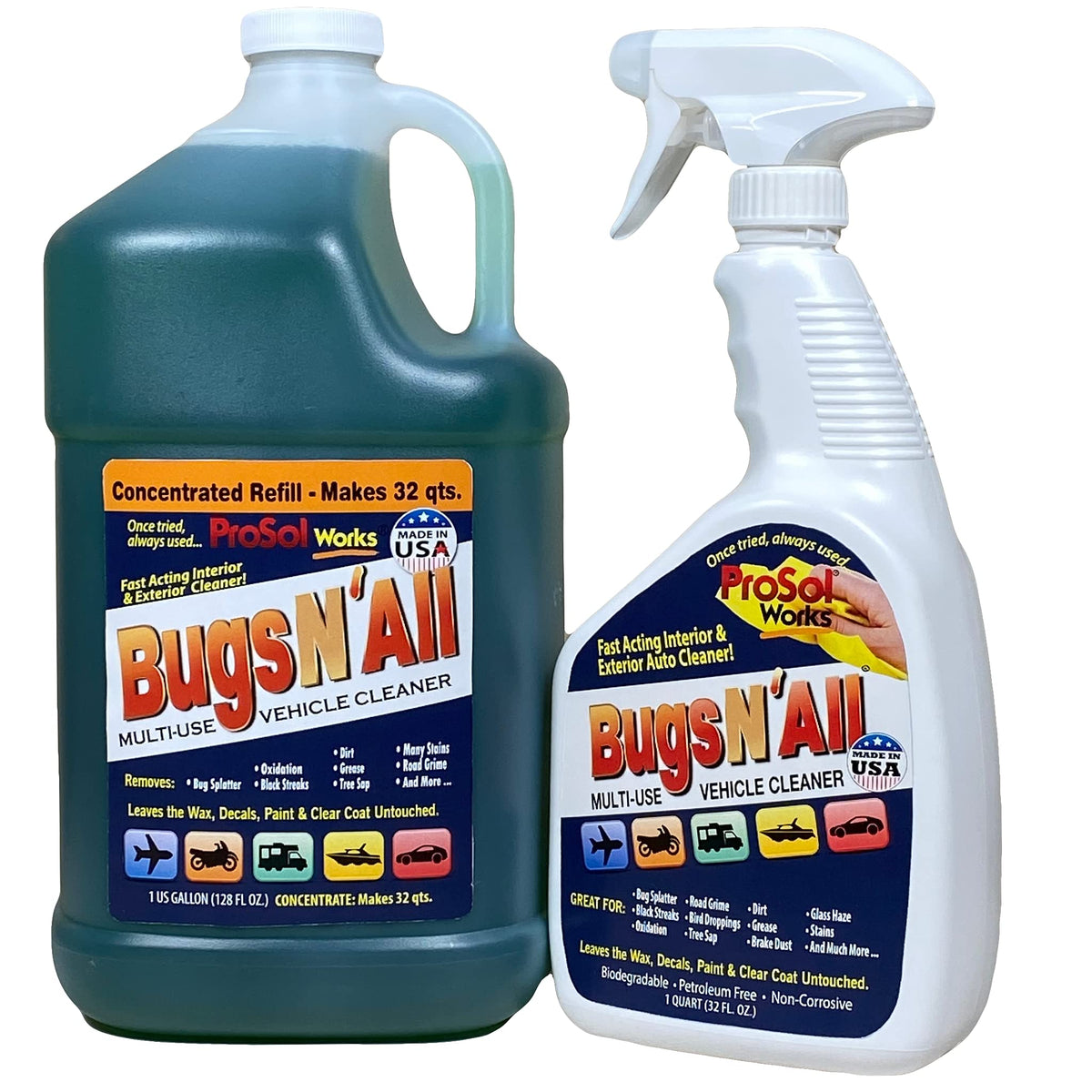 Bugs N All Multipurpose Car Cleaner & Degreaser - Bug & Tar Remover Concentrate 1 Gallon - Exterior Cleaner Safe for Car Paint, 