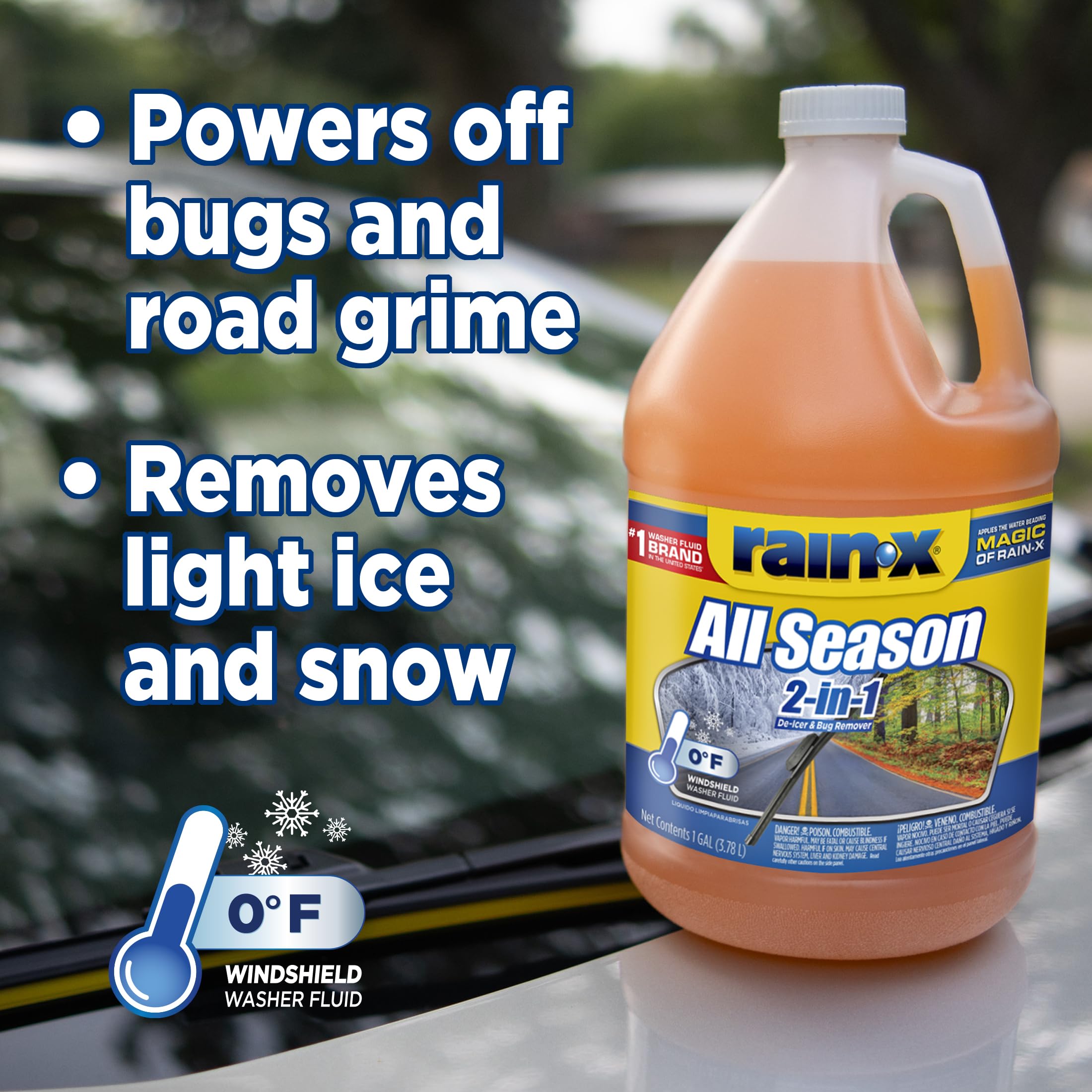 Rain-X All Season 0F 2-In-1 De-Icer & Bug Remover Windshield Washer Fluid - 1 Gallon (Pack Of 6)