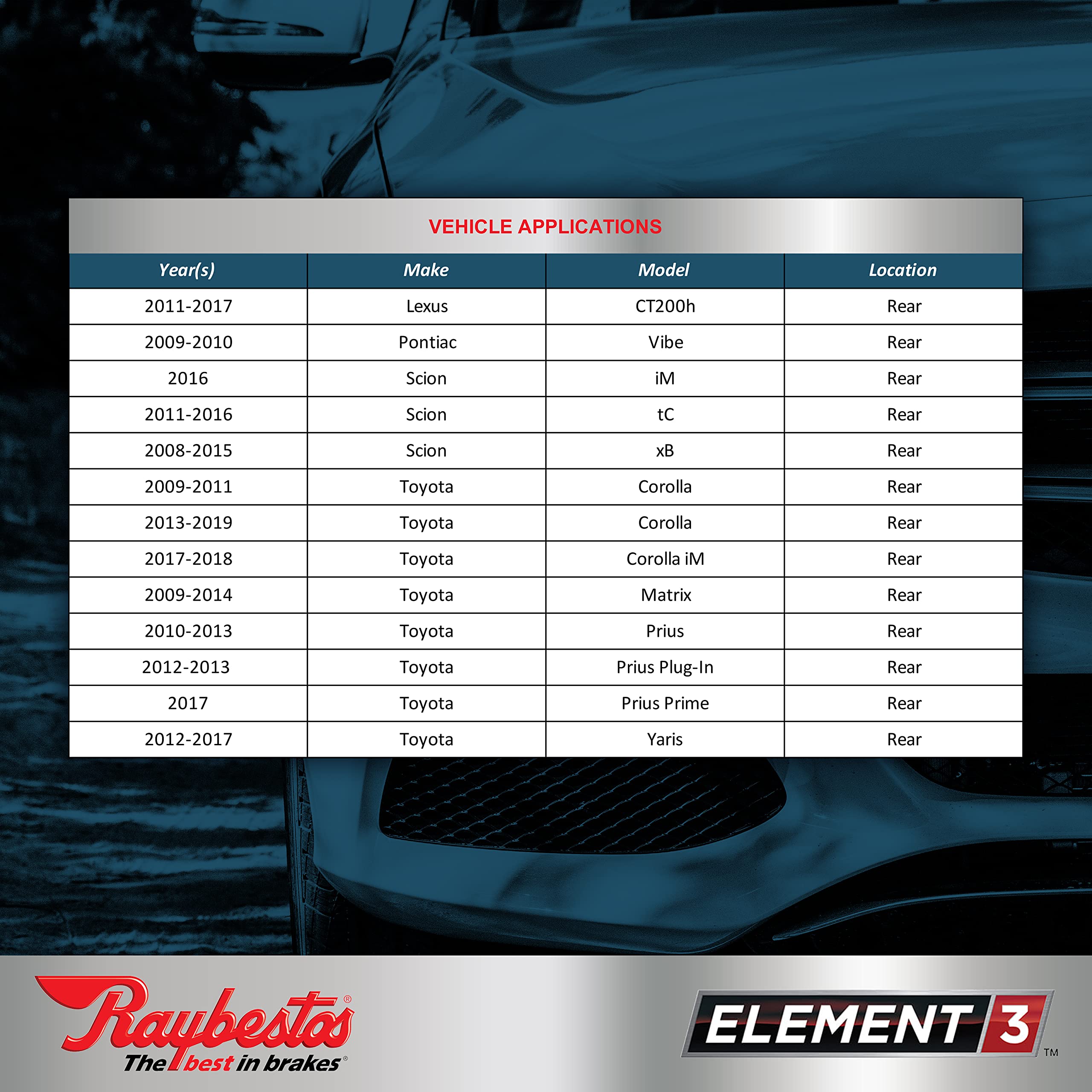 Raybestos Element3 Ehttm Automotive Replacement Rear Brake Pad Set For Selected Lexus, Toyota, Scion, Pontiac Model Years (Eht13