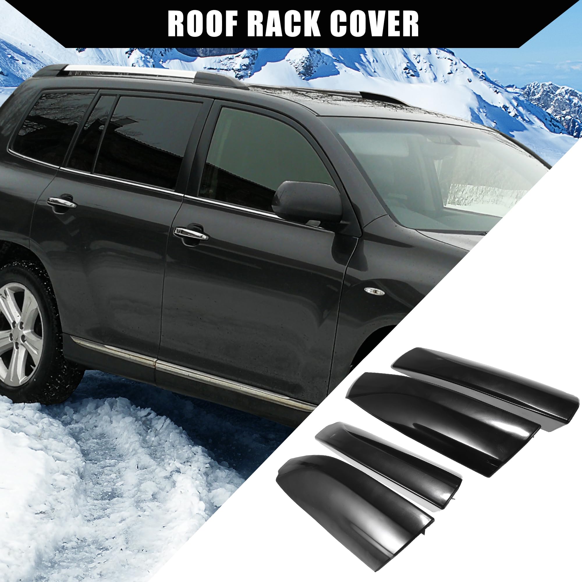 Hihaha Upper/Roof Rack Rails End Cap Protection Cover Shell For Toyota Highlander 2008-2013 / Rails End Covers Shell Cap / 4 Pcs/Black