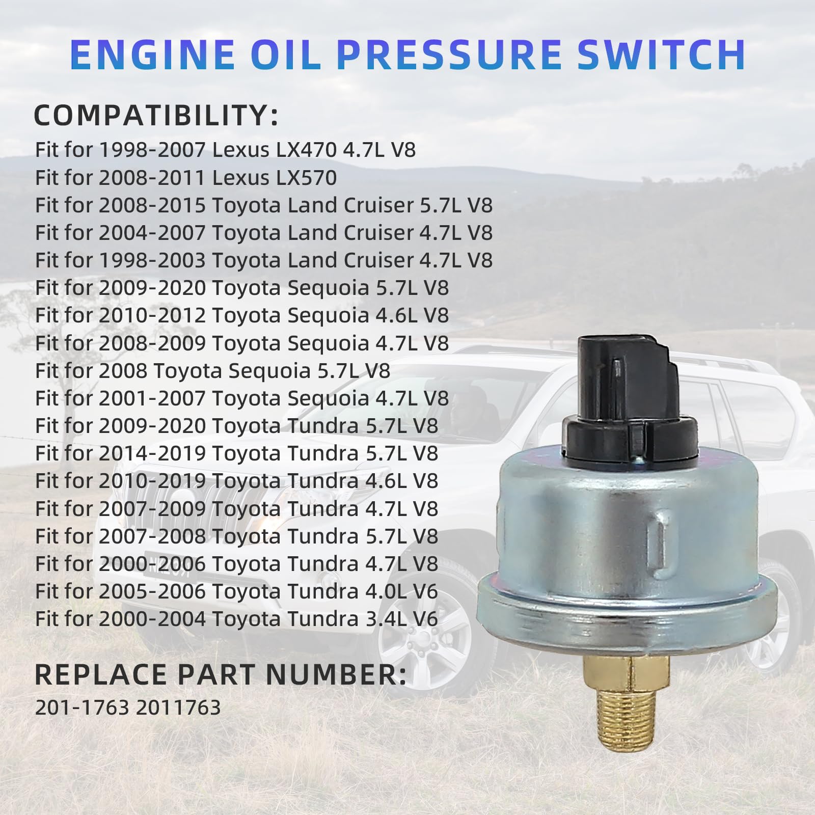Oil Pressure Switch Compatible with 1998-2020 Toyota Sequoia Tundra Lexus LX470 LX570 Replace 201-1763 2011763