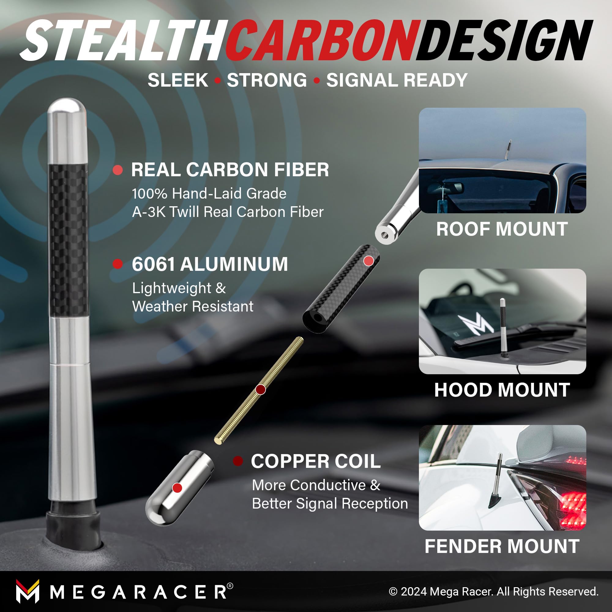 Universal Car Antenna Replacement | Truck Antenna | 5 Inch Carbon Fiber | Antena Para Carro | Short Antenna For Truck | Ram Ford