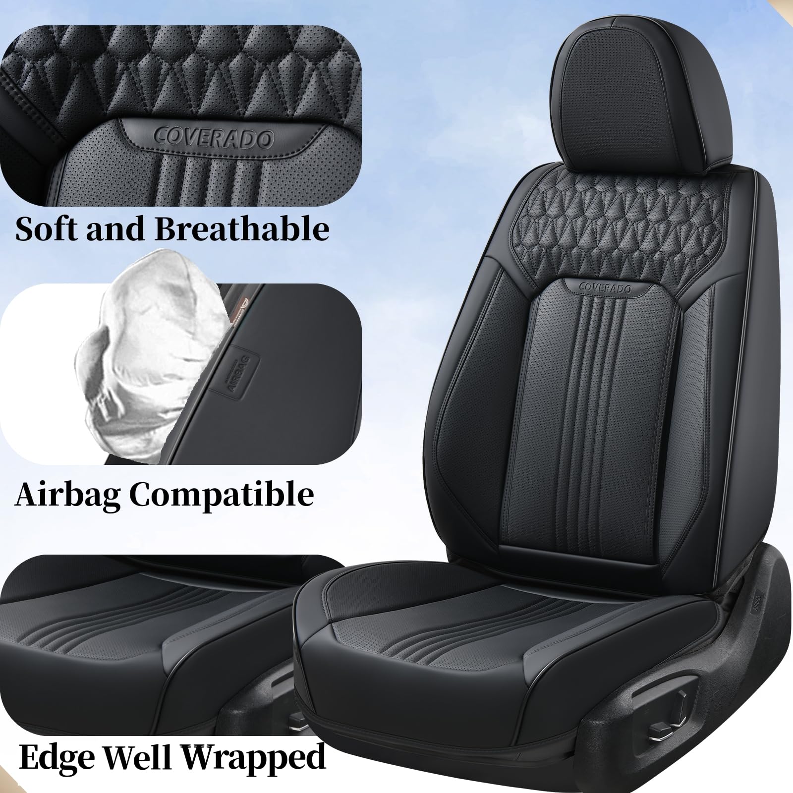 Coverado Seat Covers, Car Seat Covers Full Set, Black Car Seat Cover, Car Seat Covers Front Seats Back Seat Cover, Waterproof Ca