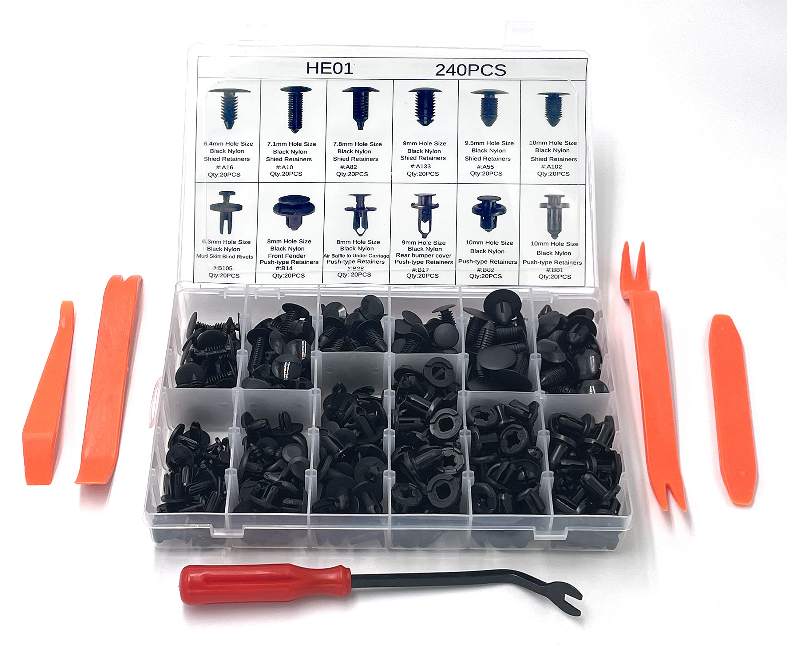 Performore 240 Pcs Of Car Plastic Retainer Clips, Push Pin Rivets, Fastener Retainer Kit For Bumper Fender Door Trim Panel, Includes Storage Case With Tools For Toyota Gm Honda Ford Chrysler