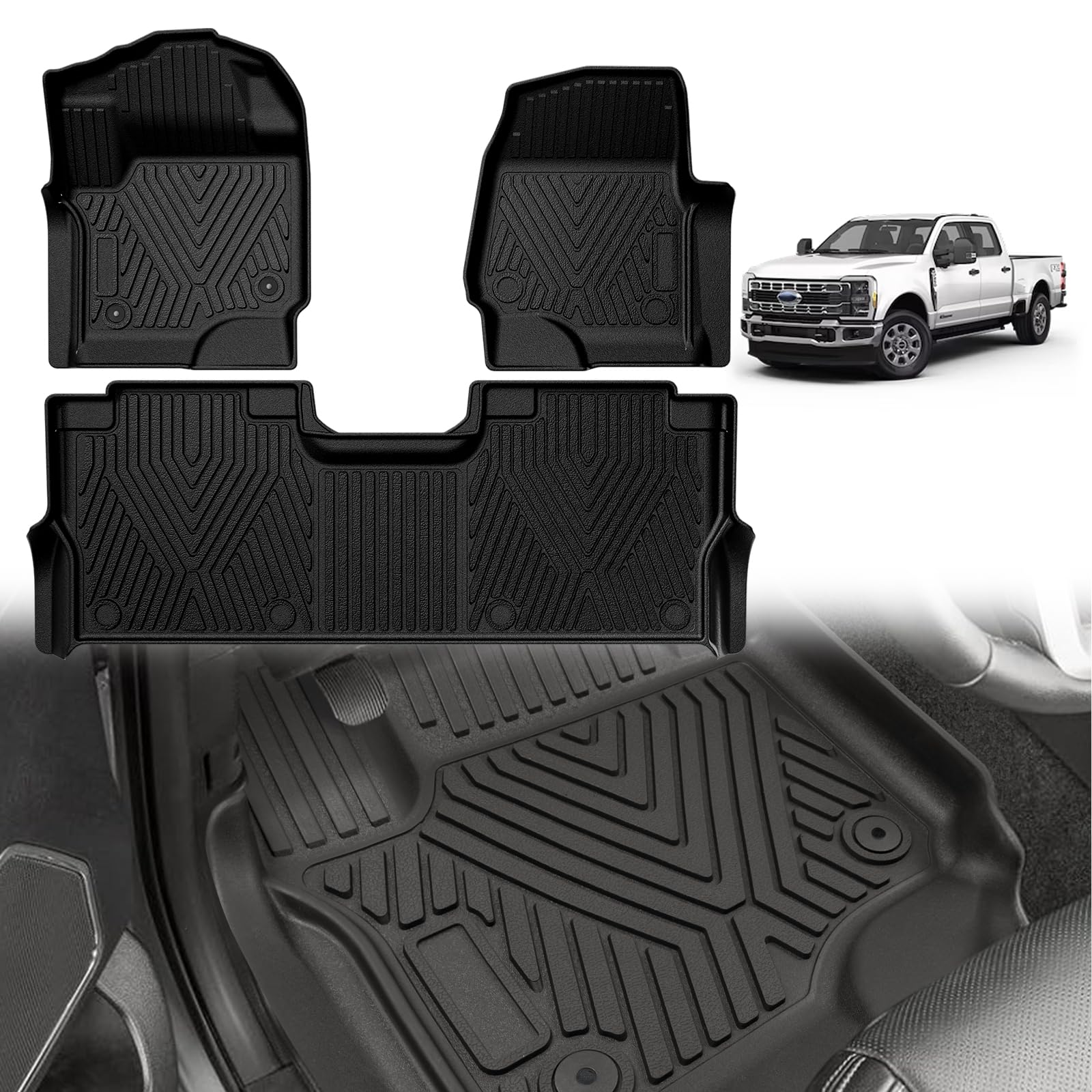 Triplealiners Floor Mats Compatible With Ford 2023-2025 F250/F350/F450 Floor Mats Super Duty Accessories Crew Cab 1St & 2Nd Row