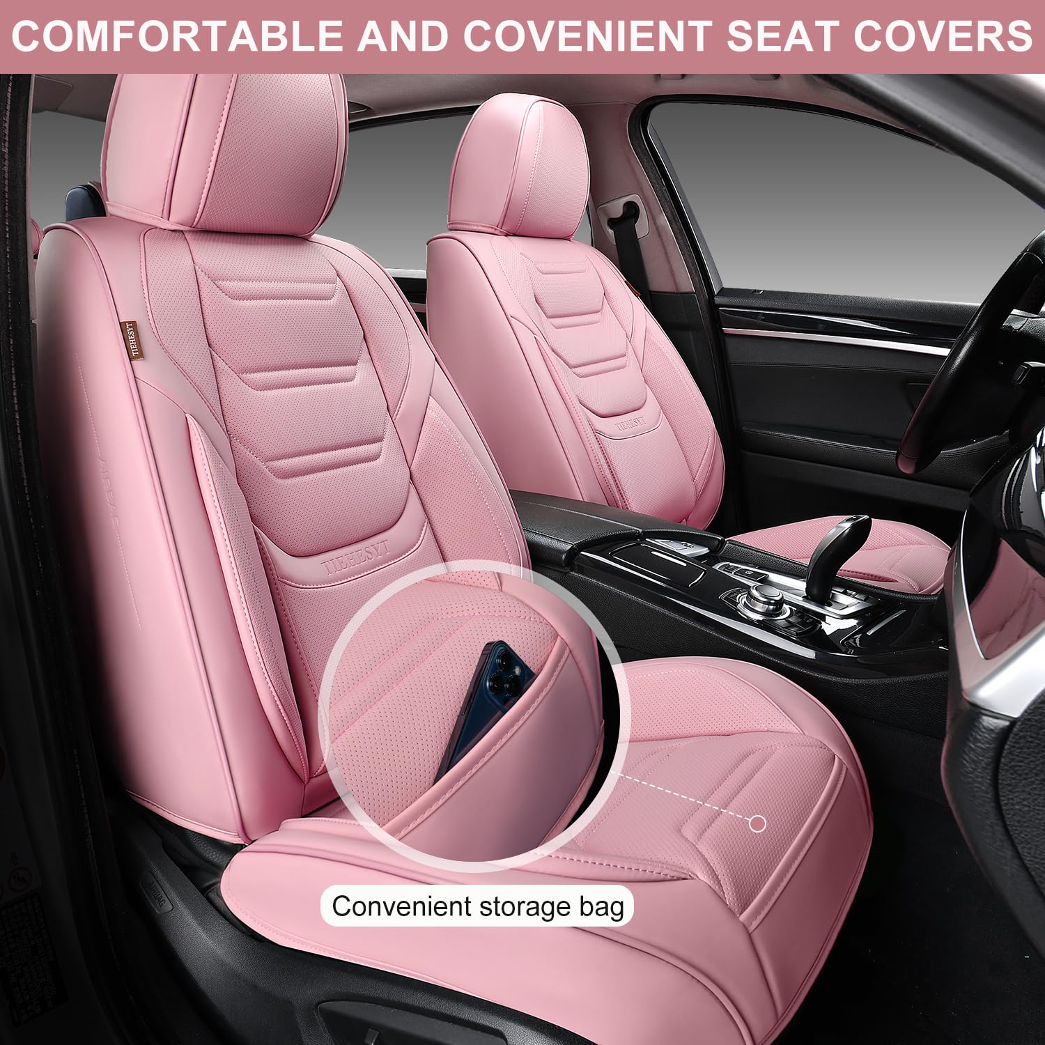 Tiehesyt Car Seat Covers , Breathable Leather Automotive Front And Rear Seat Covers, Car Seat Protectors, Compatible With Most V