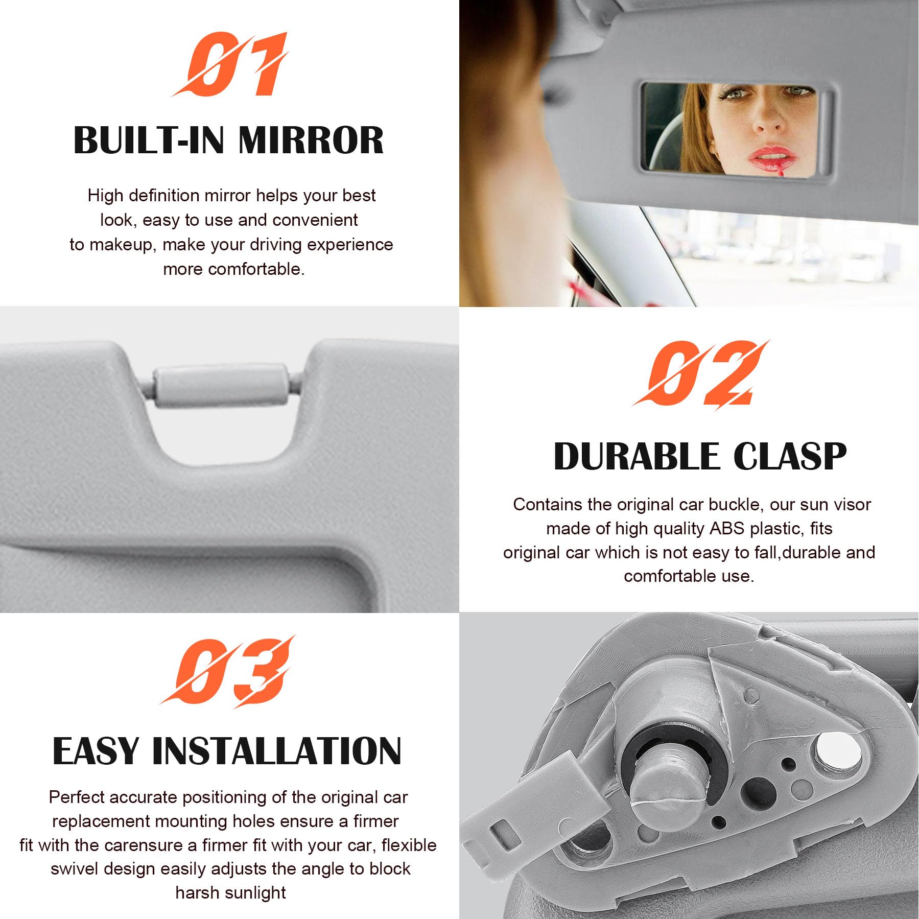 Gray Passenger Right Side Sun Visor Replacement Compatible with 2006 2007 2008 2009 2010 2011 Honda Civic EX LX Sedan SI Coupe R