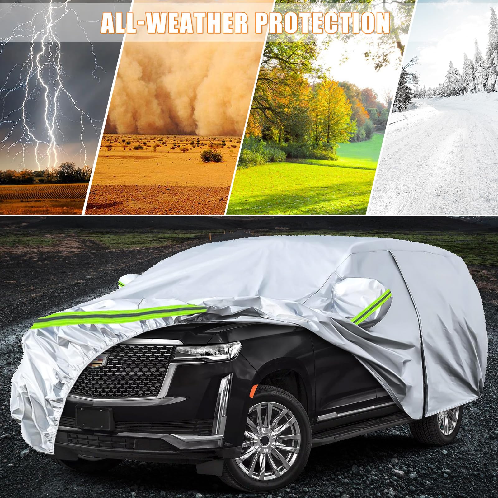 Waterproof Car Covers Replace For 2007-2025 Chevy Suburban/Gmc Yukon Xl/Cadillac Escalade Esv, 6 Layers Silver All Weather Car C