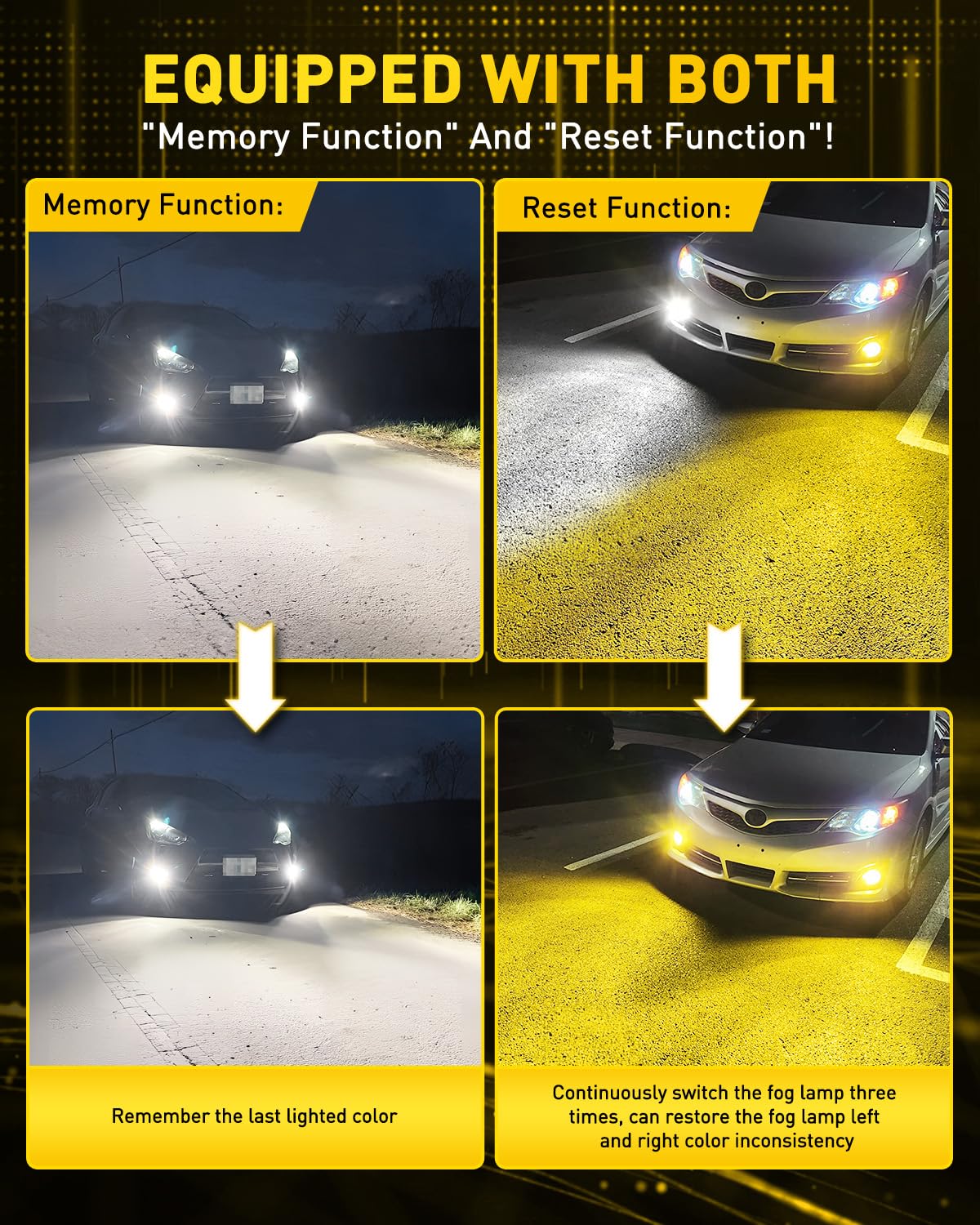 Auxito H11 H8 H16 Switchback Led Fog Light Bulbs, 6500K White/3000K Amber Yellow, 6000Lm 300% Brightness, Dual Color White Yello