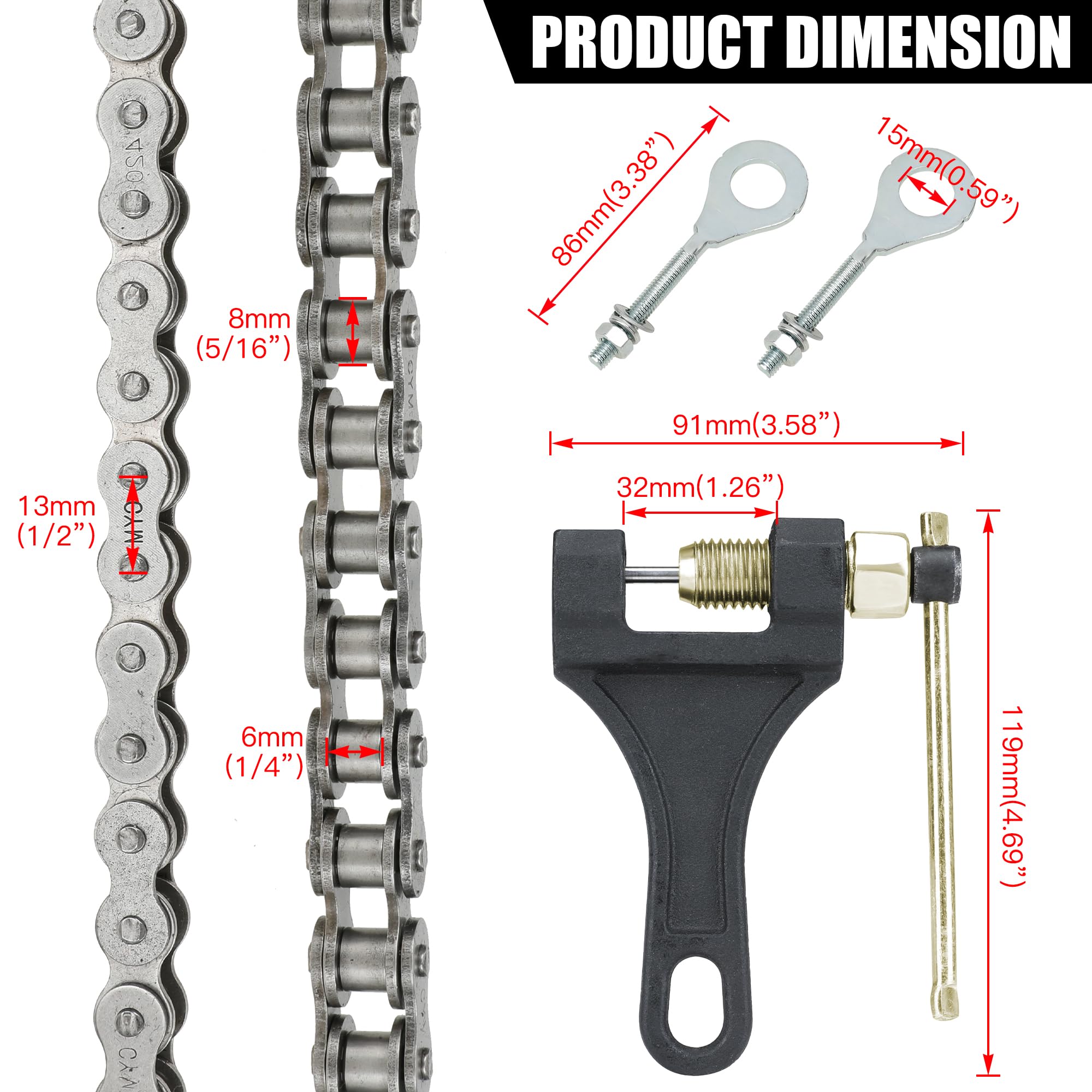 Yoxufa 420 Chain With Mini Bike Chain Breaker Replacement For Coleman Mini Bike Ct200U Bt200X Ct200U-Ex Baja Warrior Mb200 Trail