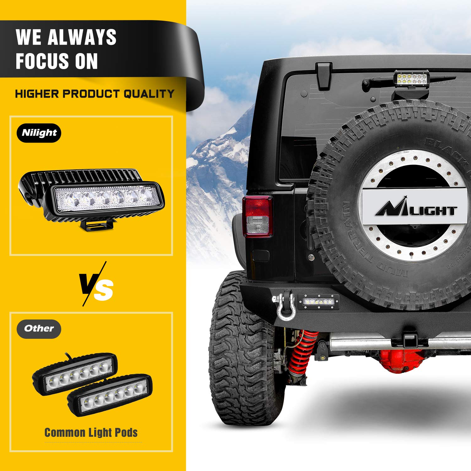 Nilight - Jk-52A Rear Bumper Compatible For 2007-2018 Wrangler Jk,Rock Crawler Bumper With Hitch Receiver & 2X Upgraded 18W Led