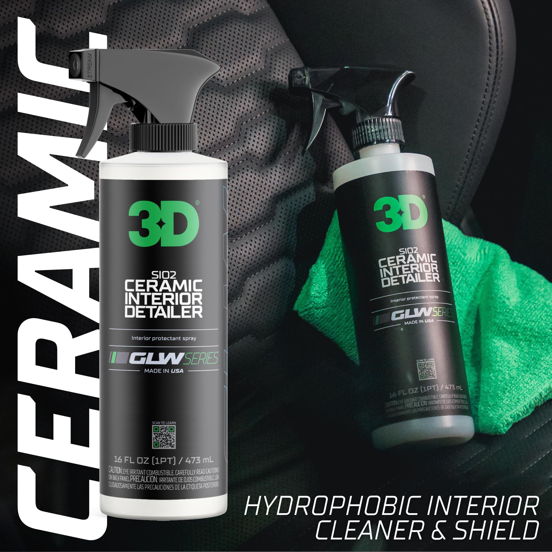 3D SiO2 Interior Detailer, GLW Series | Ultimate Deep Cleaning | Ultra Ceramic Protectant |Safe on Leather, Vinyl, Plastic & Mor