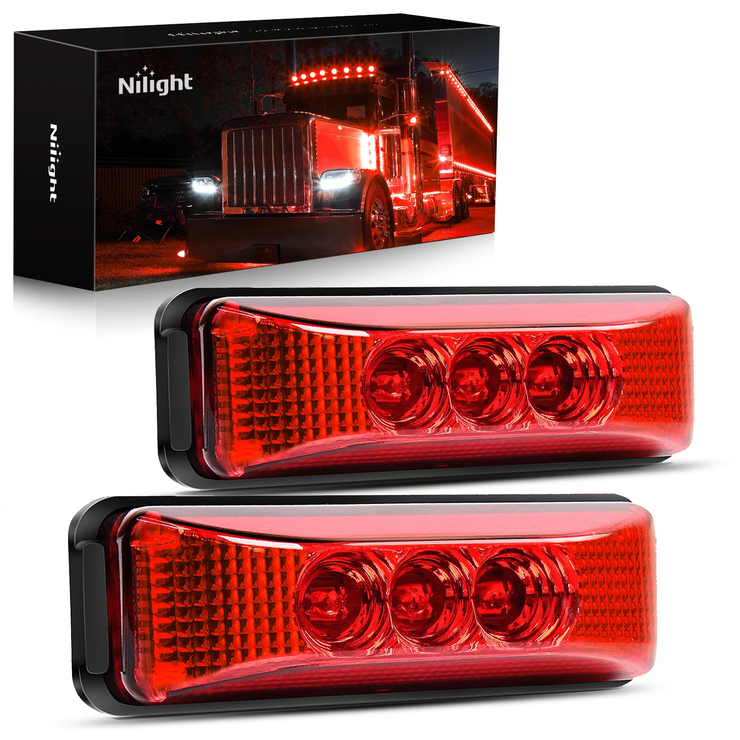 Nilight - Tl-32 2Pcs 3.9Inch 3 Led Truck Trailer Red Light Front Rear Led Side Marker Lights Clearance Indicator Lamp Rock Light