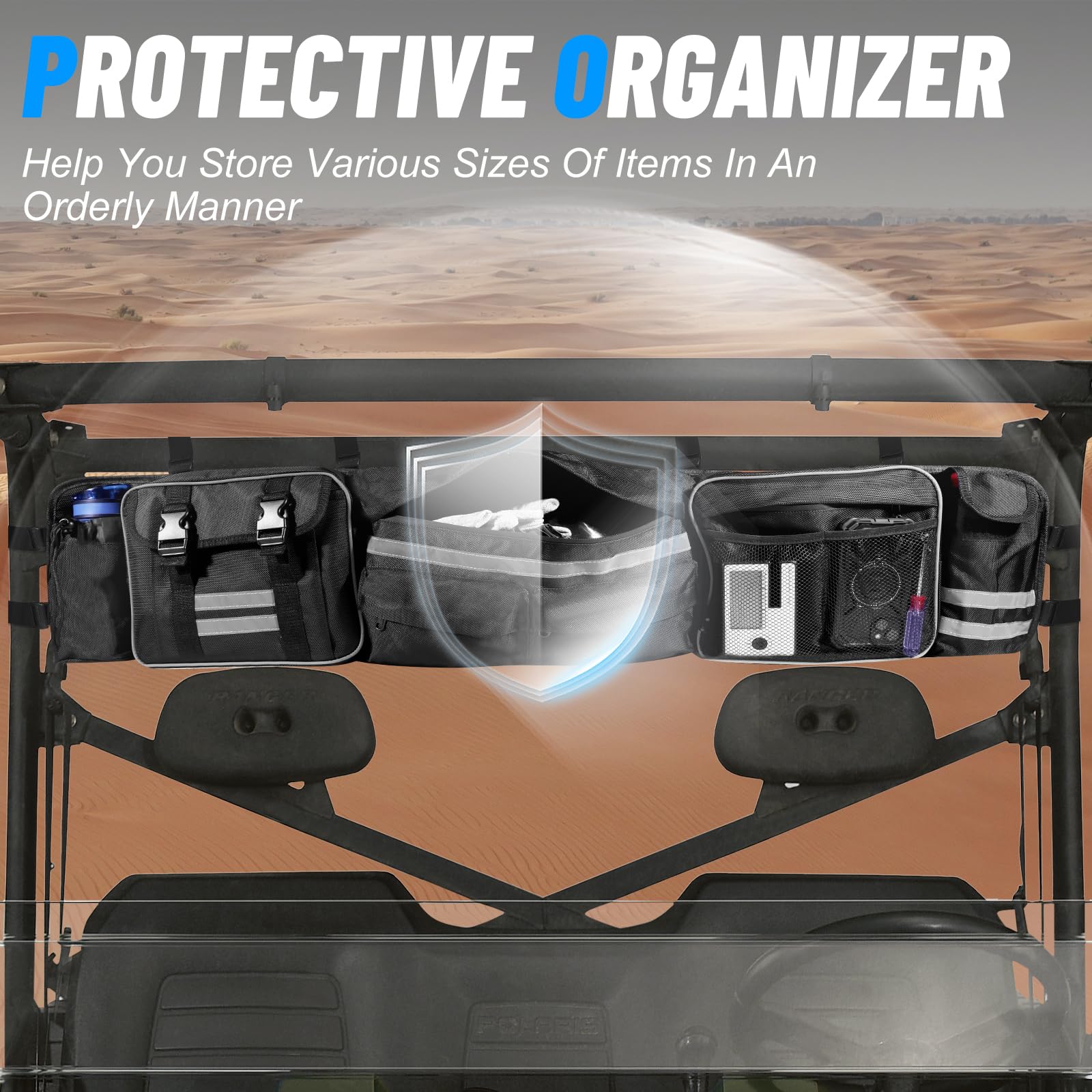 Starknightmt Utv Large Roll Cage Bag,Rear Roll Bar Overhead Storage Organizer Cargo Bags With Reflective Strip Compatible With Ranger Rzr Pioneer Talon