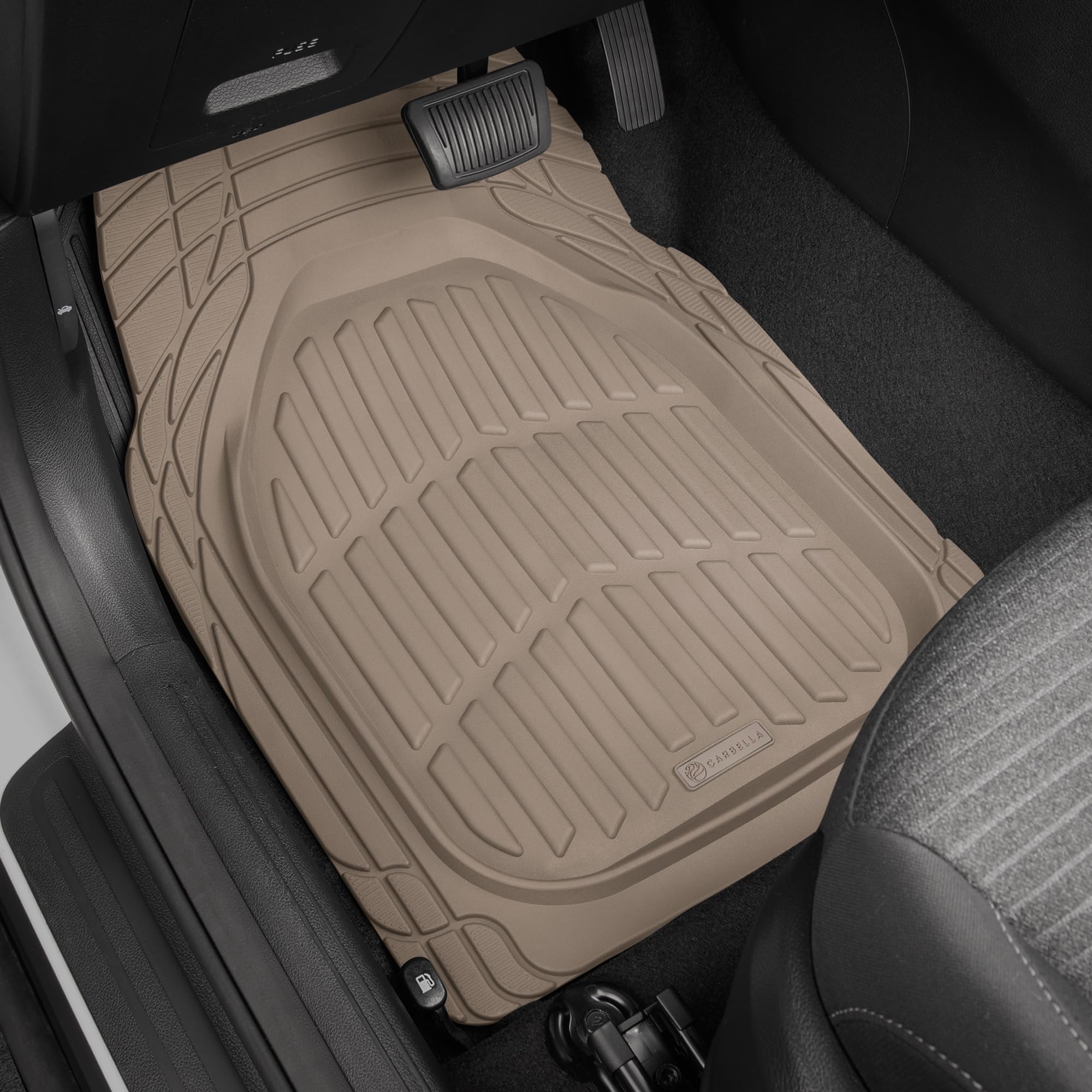 Carbella Heavy Duty Rubber 4-Piece Beige Car Floor Mats - Universal Trimmable All-Weather Car Accessories - Girl Car Accessories