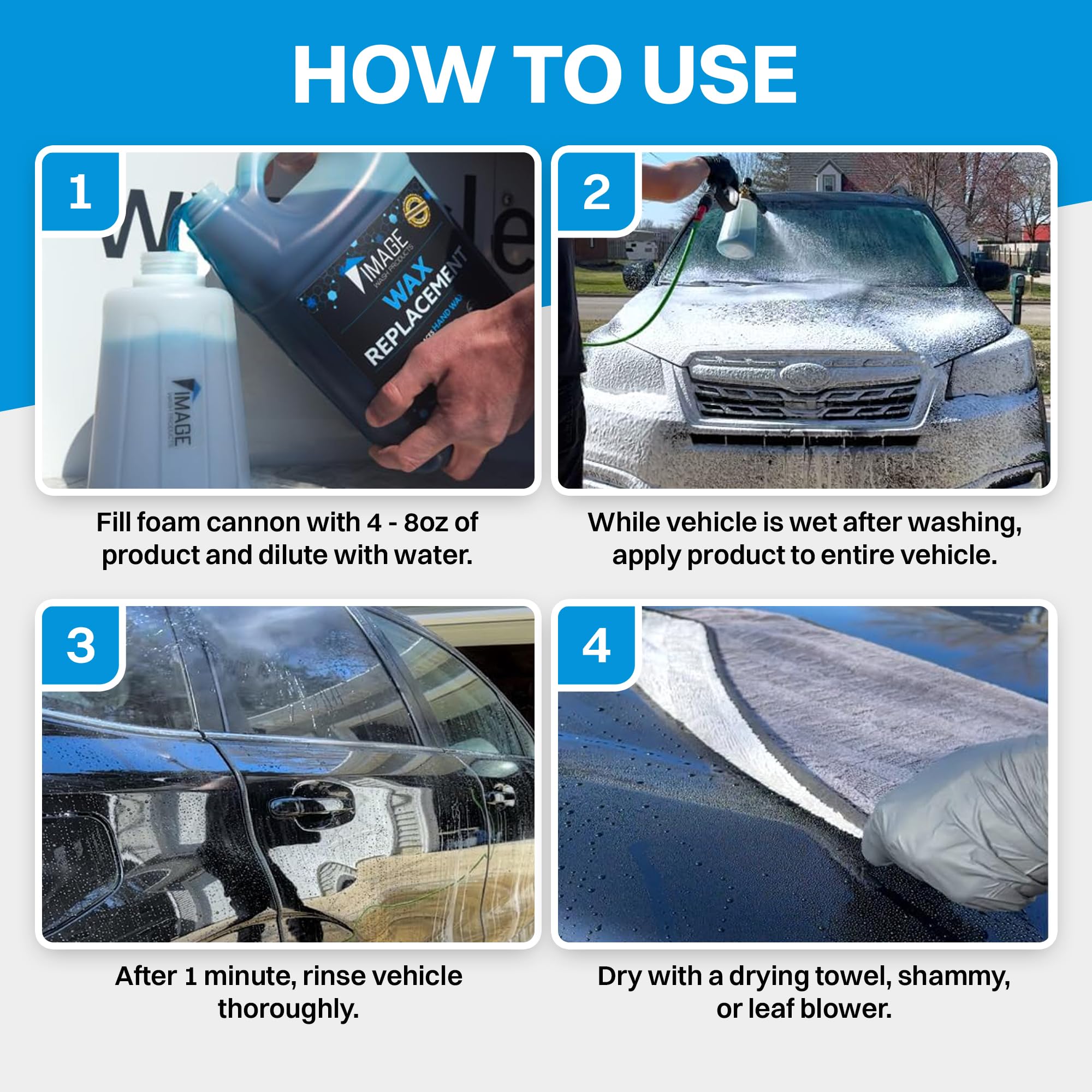 Image Wash Products Wax Replacement (Foamable) - Protectant For Any Size Vehicle. Foam On/Rinse Off (128Oz)