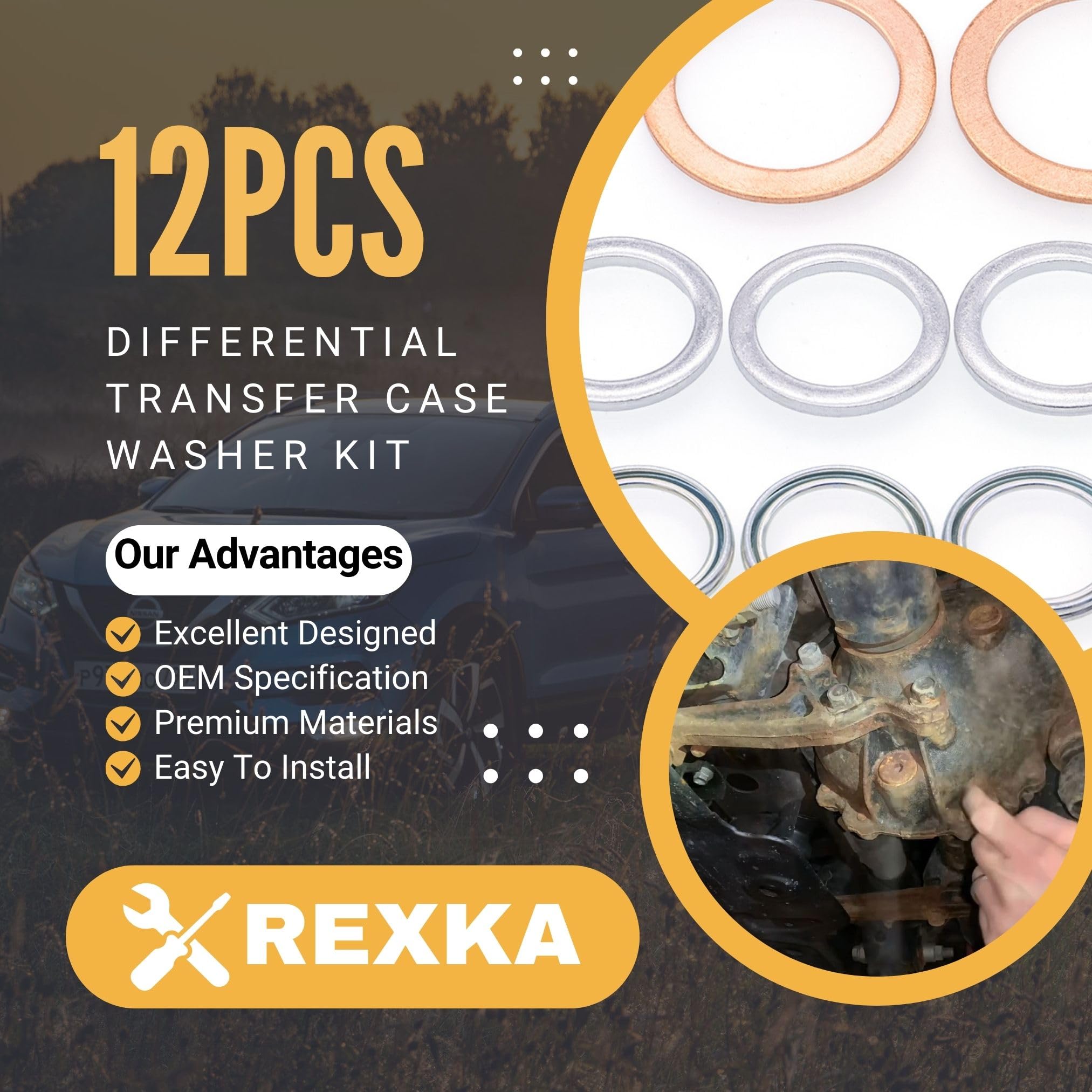 Rexka 12Pcs Transfer & Differential Service Gasket Kit Compatible With Toyota Lexus 4Runner Land Cruiser Tundra Tacoma Fj Cruise