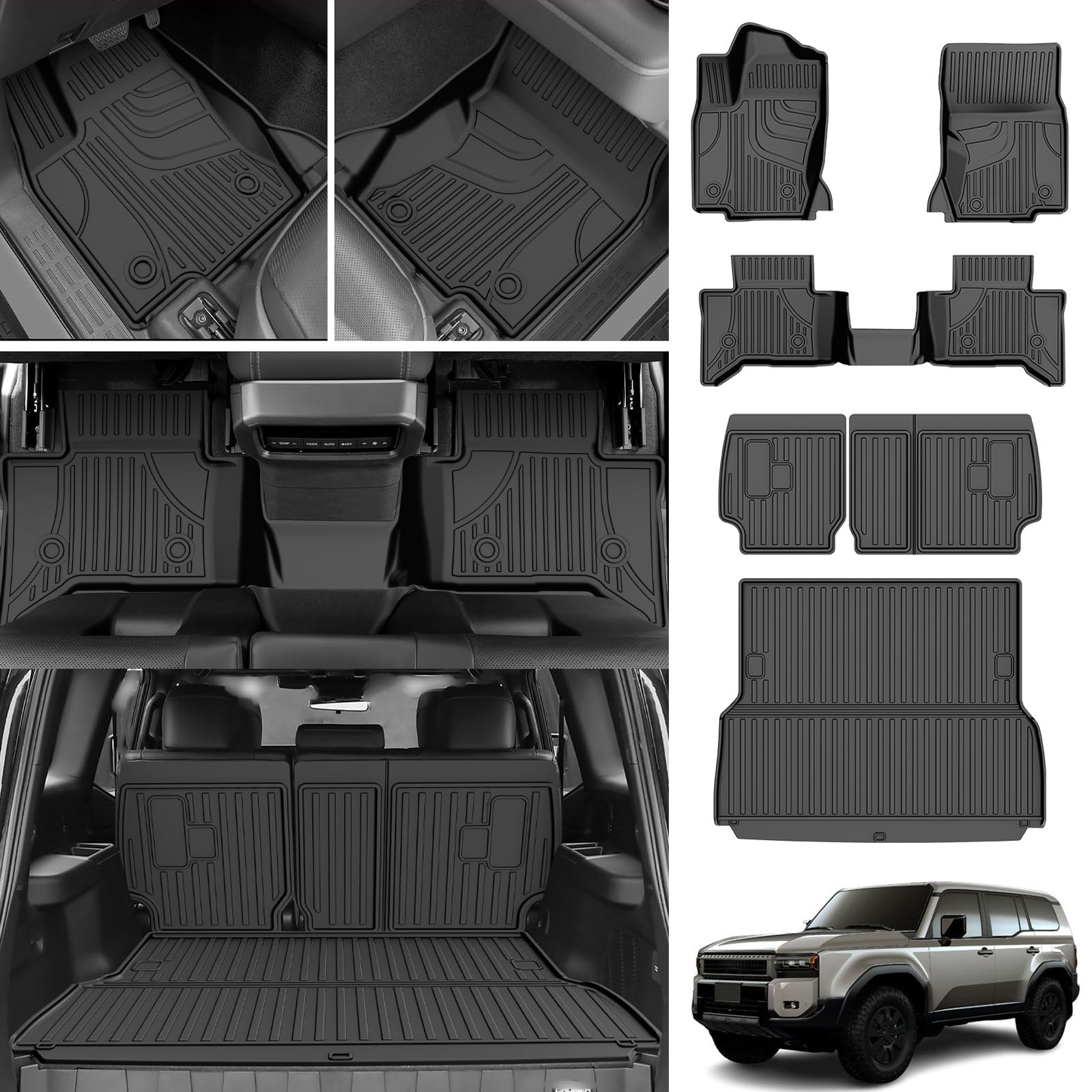 Aomsazto Floor Mats And Cargo Mat Backrest Mat Compatible With Toyota Land Cruiser & Lexus Gx550 2024 2025 - All Weather Tpe Wat