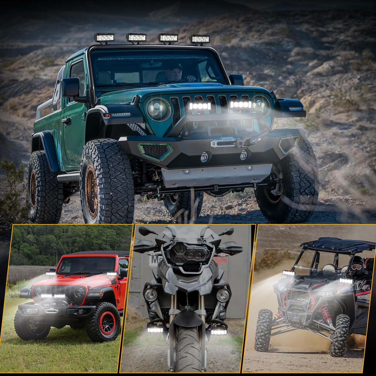 Auxbeam 5In 68W Offroad Driving Lights, 6800Lm Side Shooter Led Light Bar With White Spot Flood Combo Beam, Waterproof Offroad F