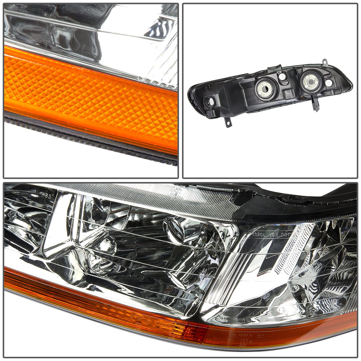 Dna Motoring Pair Of Headlights Compatible With 98-02 Honda Accord,Chrome/Amber,Hl-Oh-Ha98-Ch-Ab