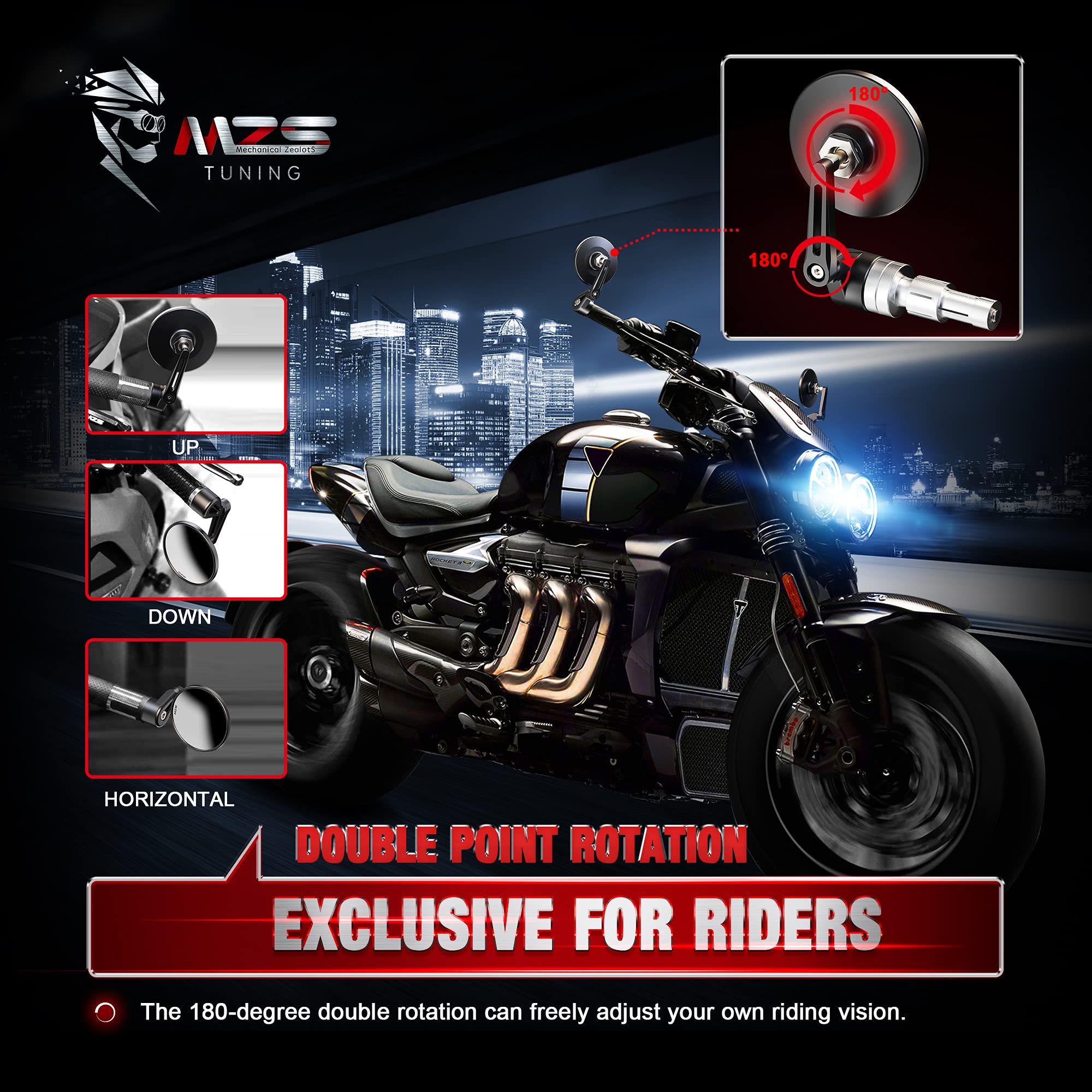 Mzs 1 Inch Bar End Mirrors Motorcycle Rear View Mirror Handlebar Accessories Standard Hollow Convex Round 6061 T6 Aluminum Black Compatible With Touring Cruiser Sportster Softail Dyna Street Chopper