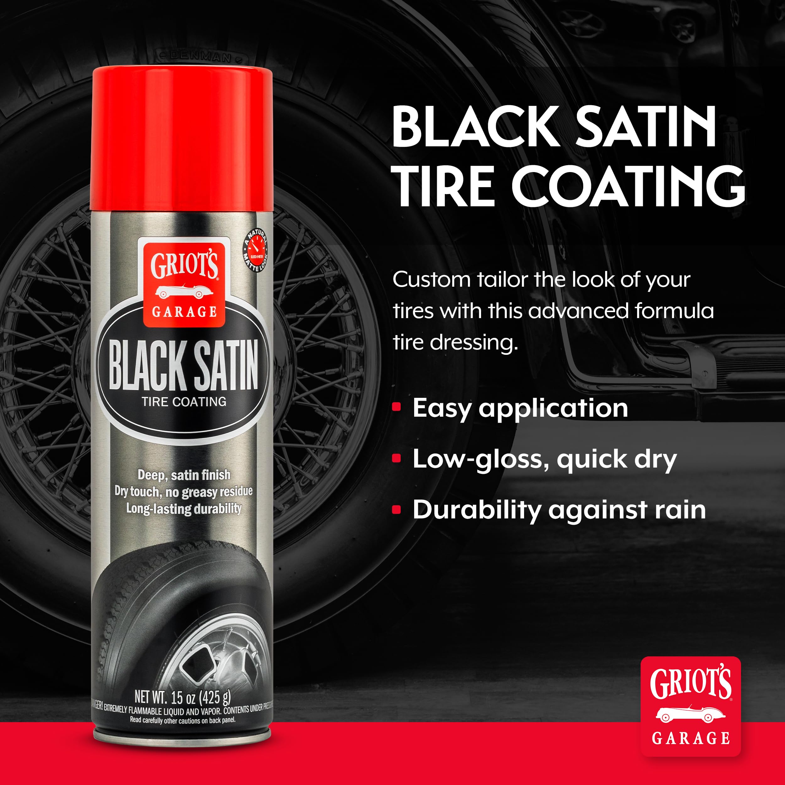 Griot'S Garage Black Satin Tire Coating, Provides A Low-Gloss, Satin Finish, Non-Greasy, Long-Lasting, Quick-Drying, Easy-To- Us