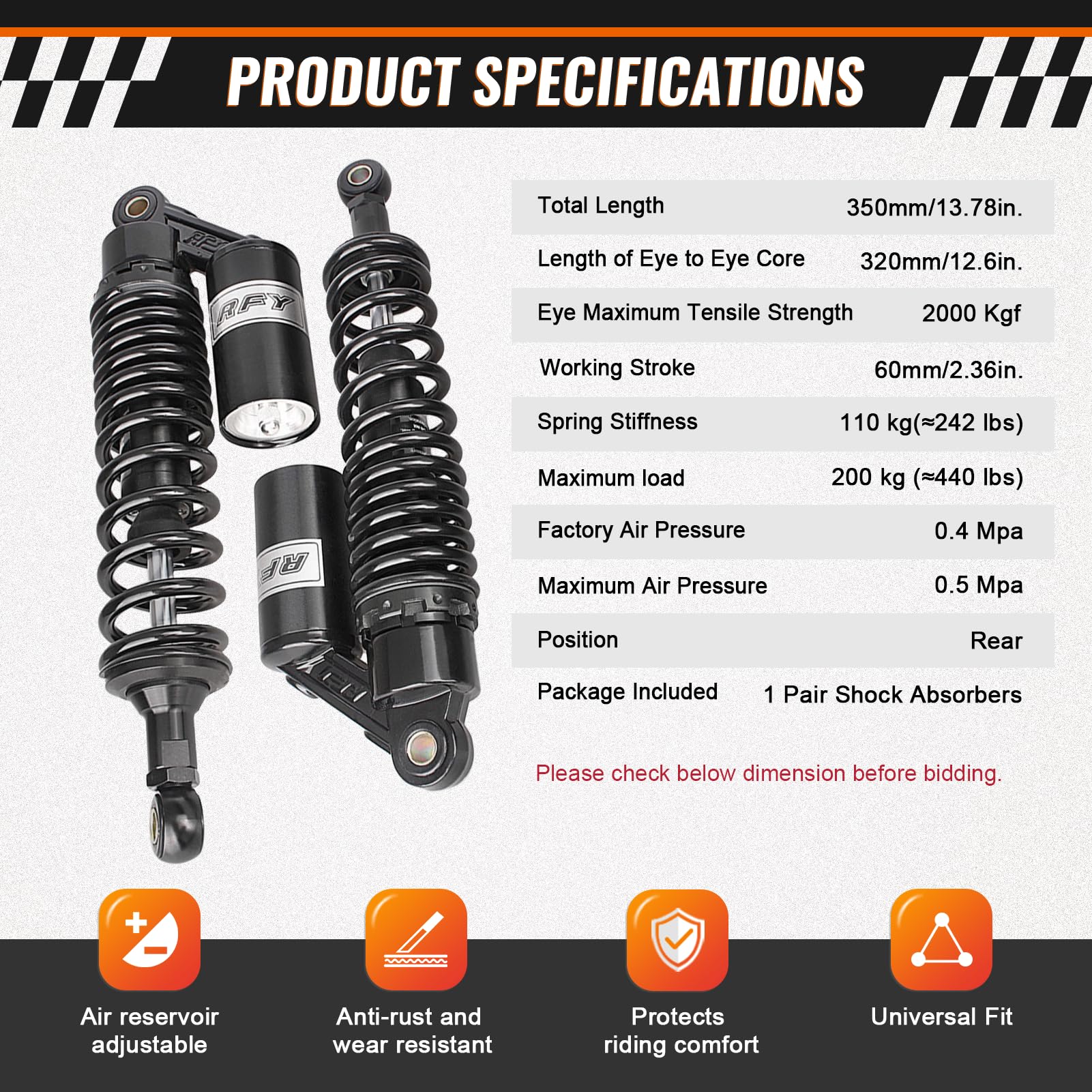 Gzyf 320Mm Universal Motorcycle Rear Air Shock Absorbers For Honda For Suzuki For Yamaha For Kawasaki Atv Sport Bike Go Kart Chi