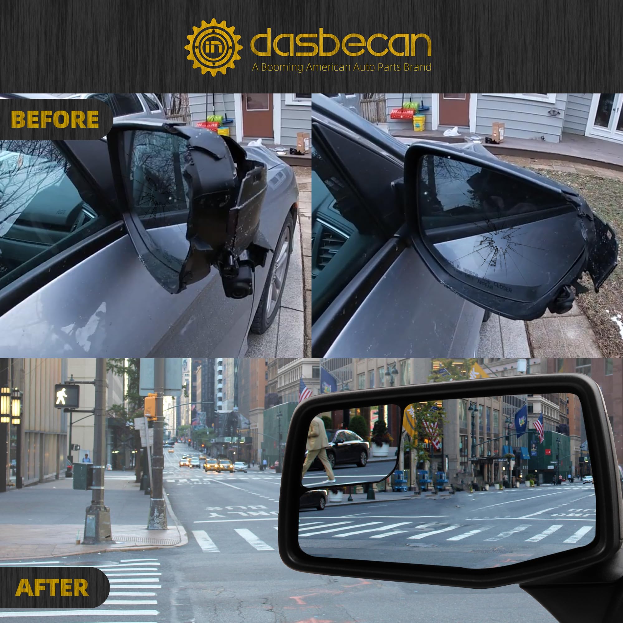 Dasbecan Left Driver Side Mirror Compatible with 2019-2024 Chevy Silverado 1500 Blind Spot/Power Glass/Manual Folding Glossy Bla