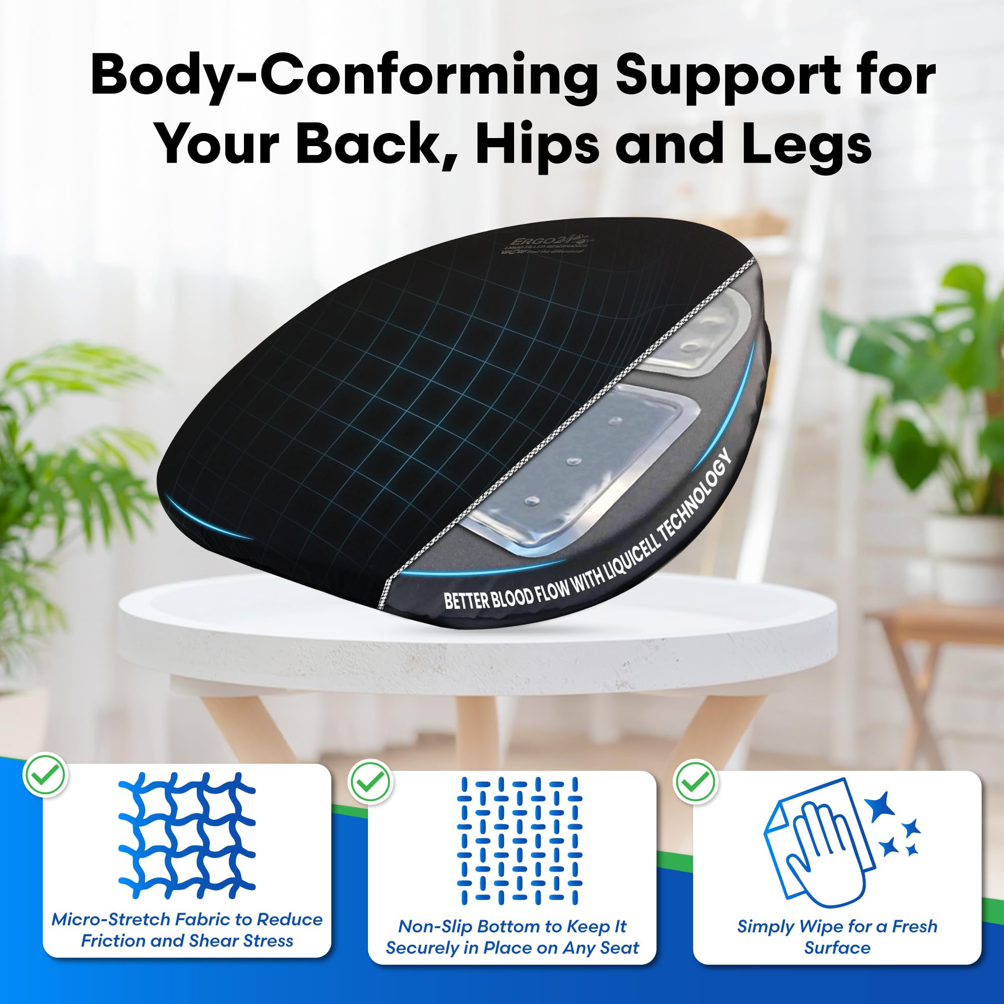 Ergo21 Original Seat Cushion - Liquicell Membrane Technology For Pressure Relief, Tailbone Pain, Sciatica, Hip & Lower Back Pain