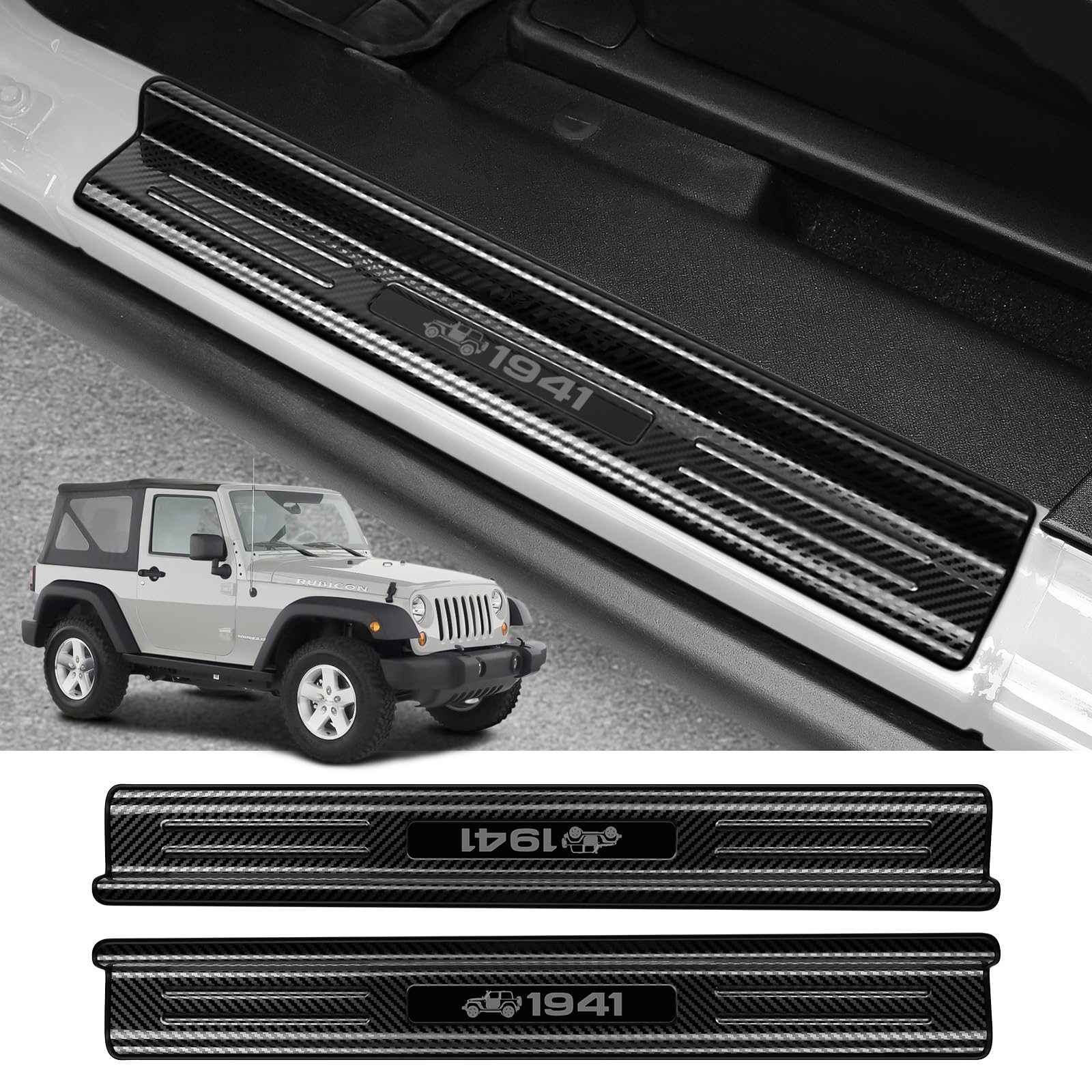 ZZEQYG 2 Pcs Stainless Steel Door Sill Protector Compatible with Jeep Wrangler JK JKU Sport Sahara Rubincon 2007-2017 Accessorie