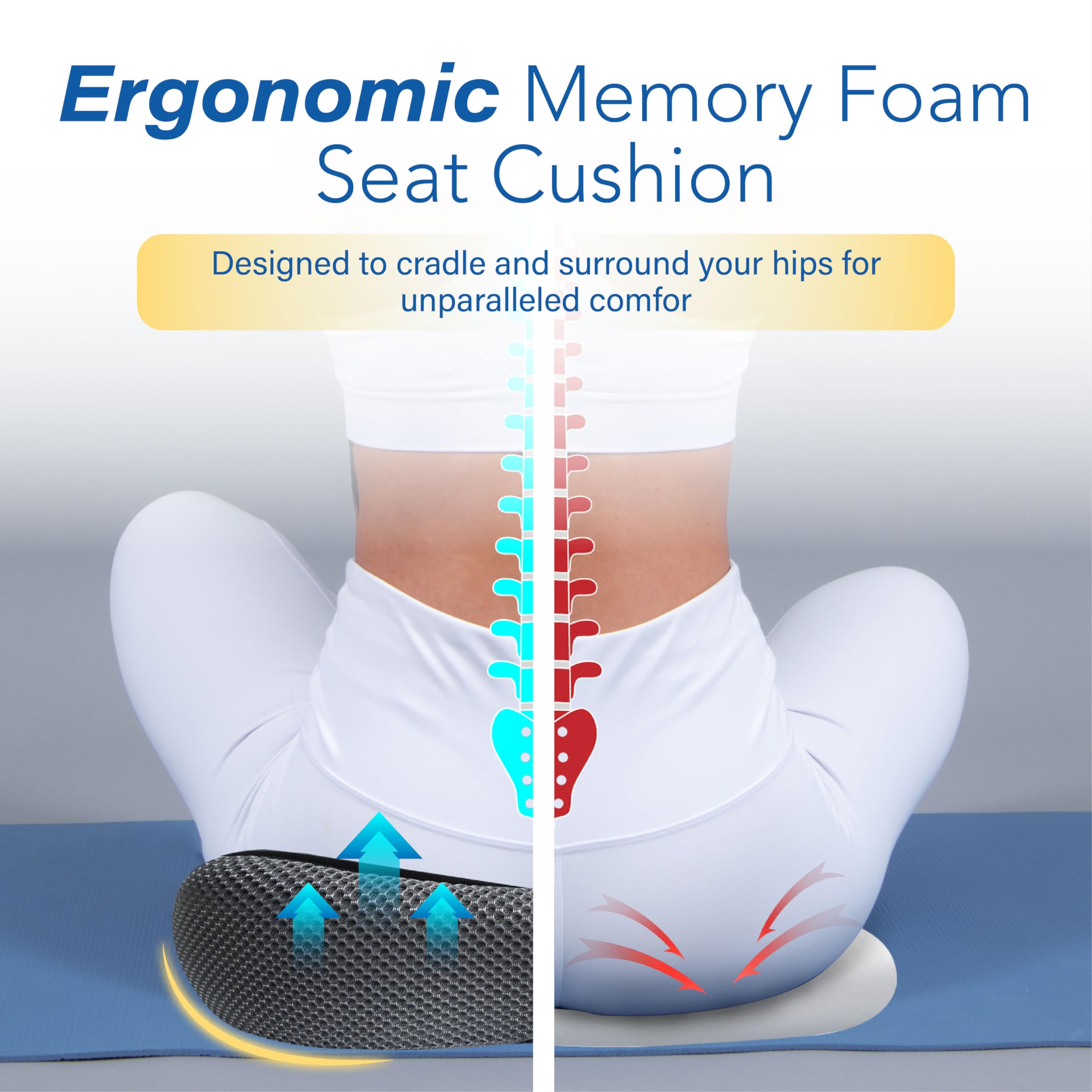 Car Seat Cushion, Ergonomic Memory Foam Car Cushion for Sciatica Pain Relief, Larger Driving Seat Cushion for Short Drivers on L